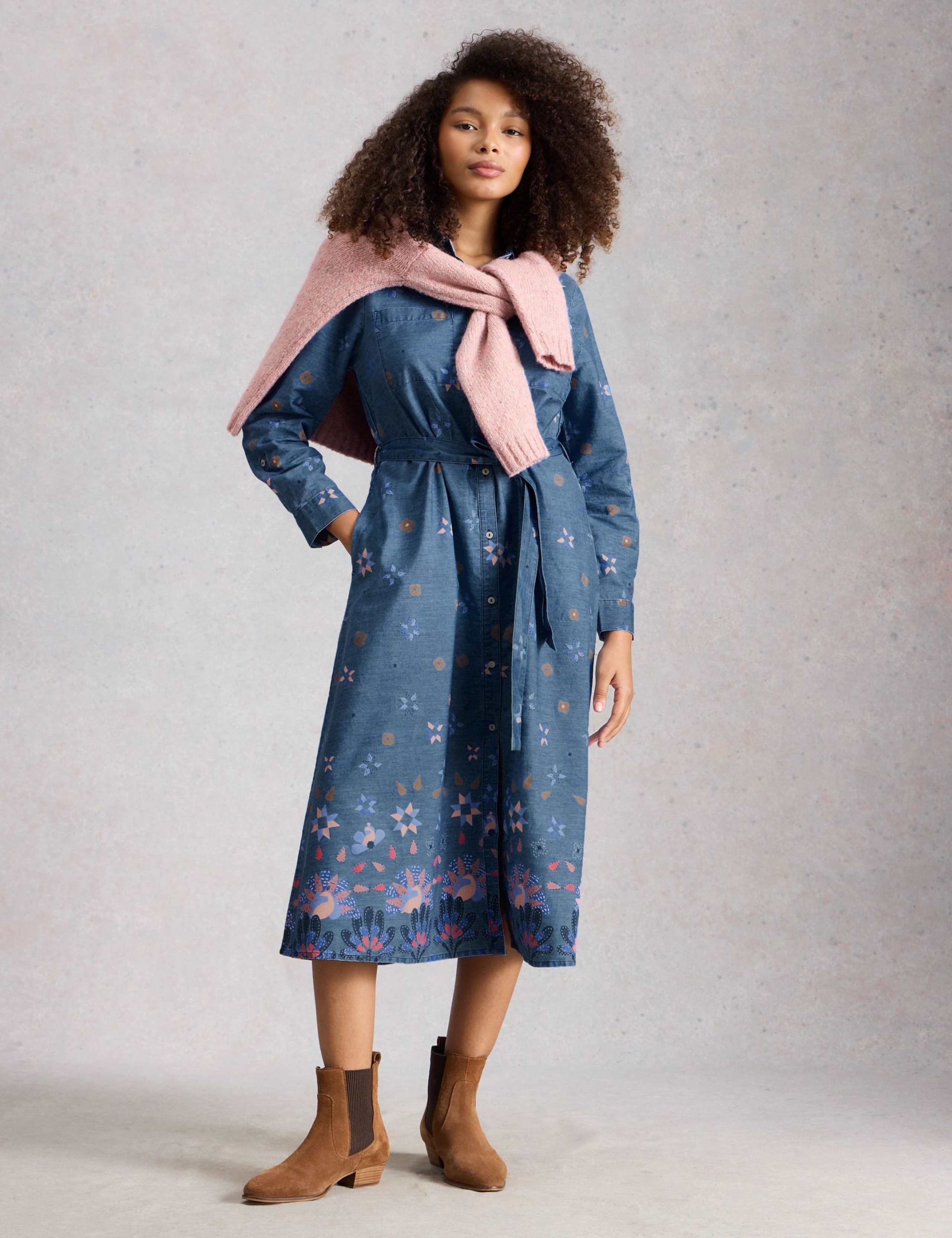 Pure Cotton Printed Midi Shirt Dress 1 of 6