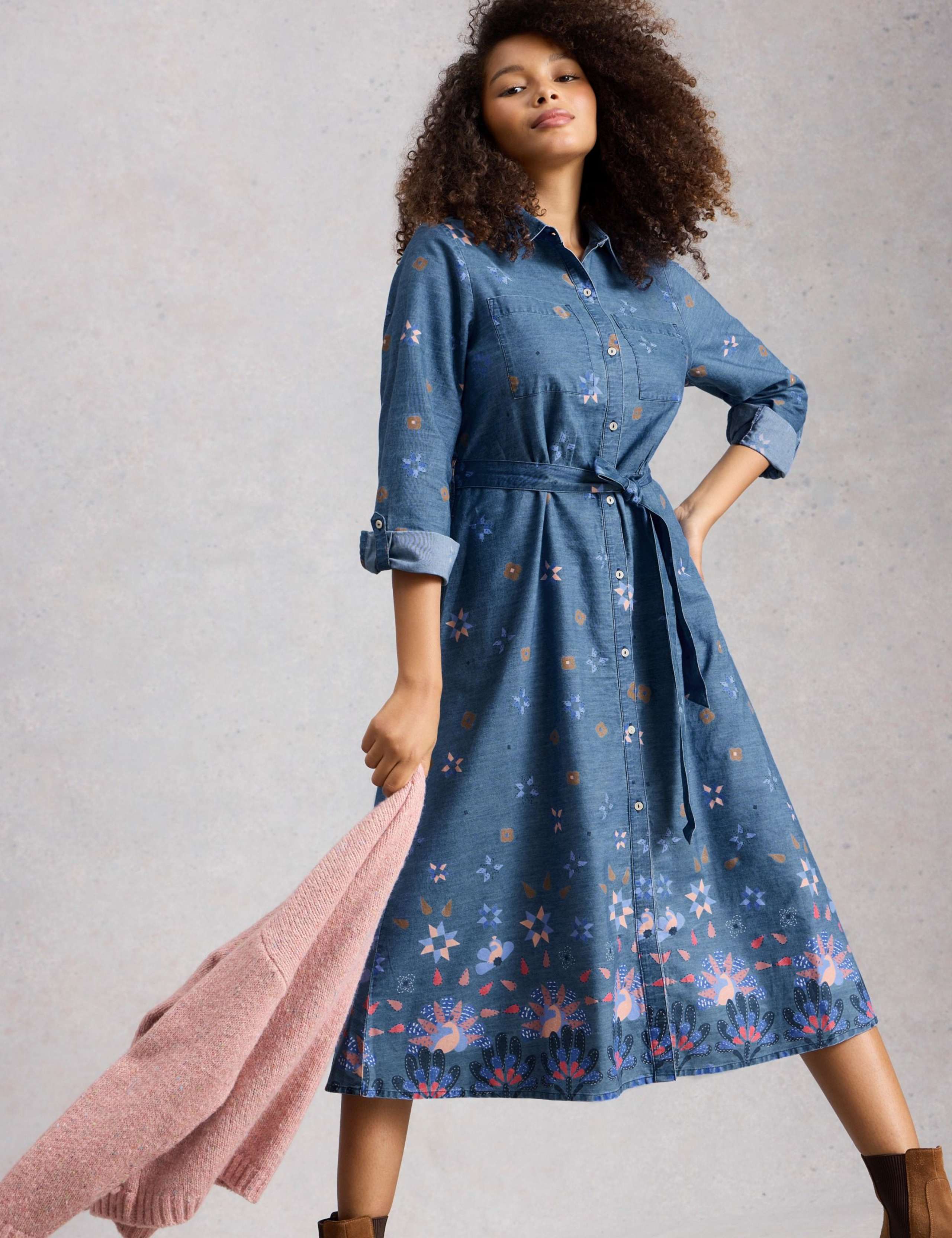 Pure Cotton Printed Midi Shirt Dress 4 of 6