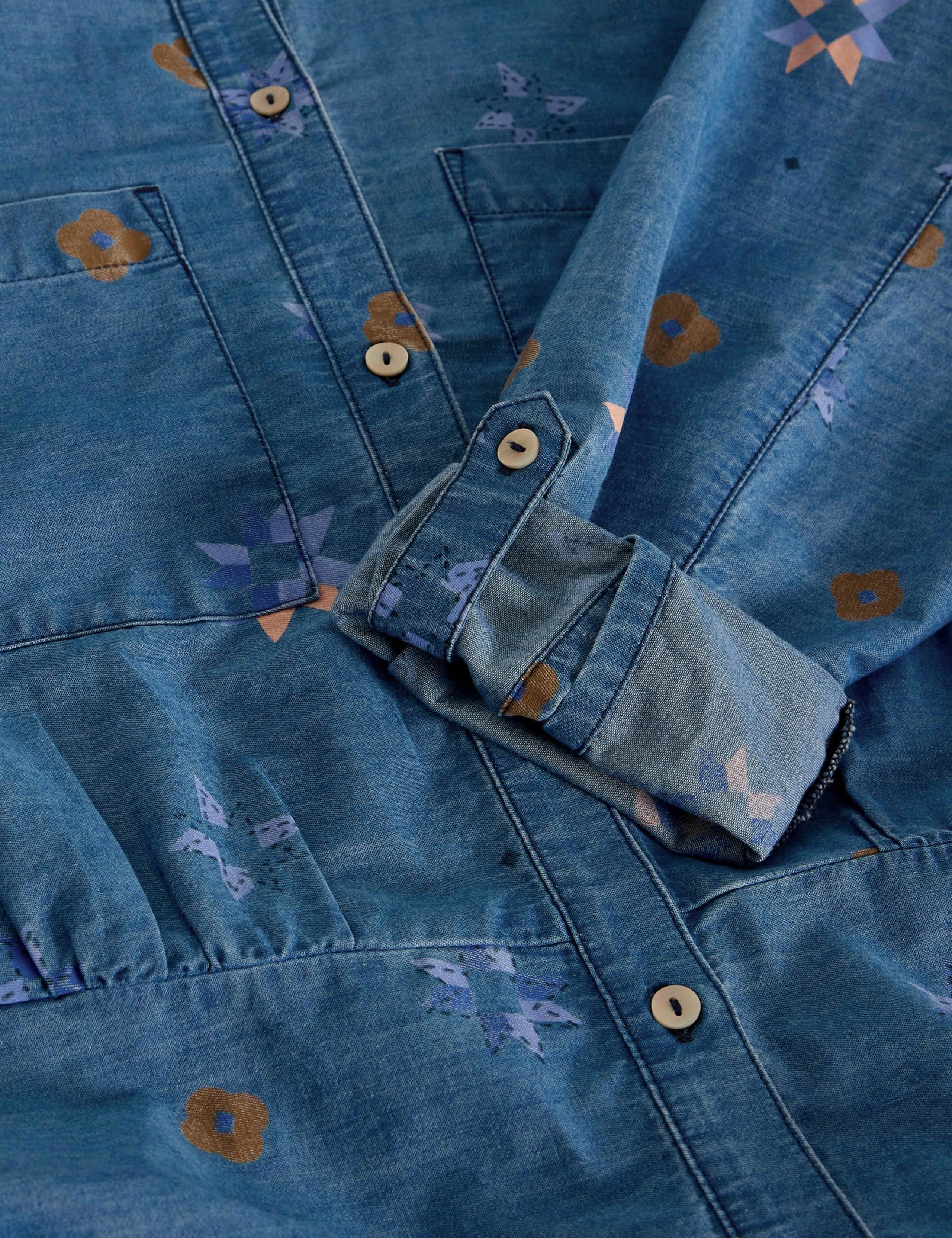 Pure Cotton Printed Midi Shirt Dress 5 of 6