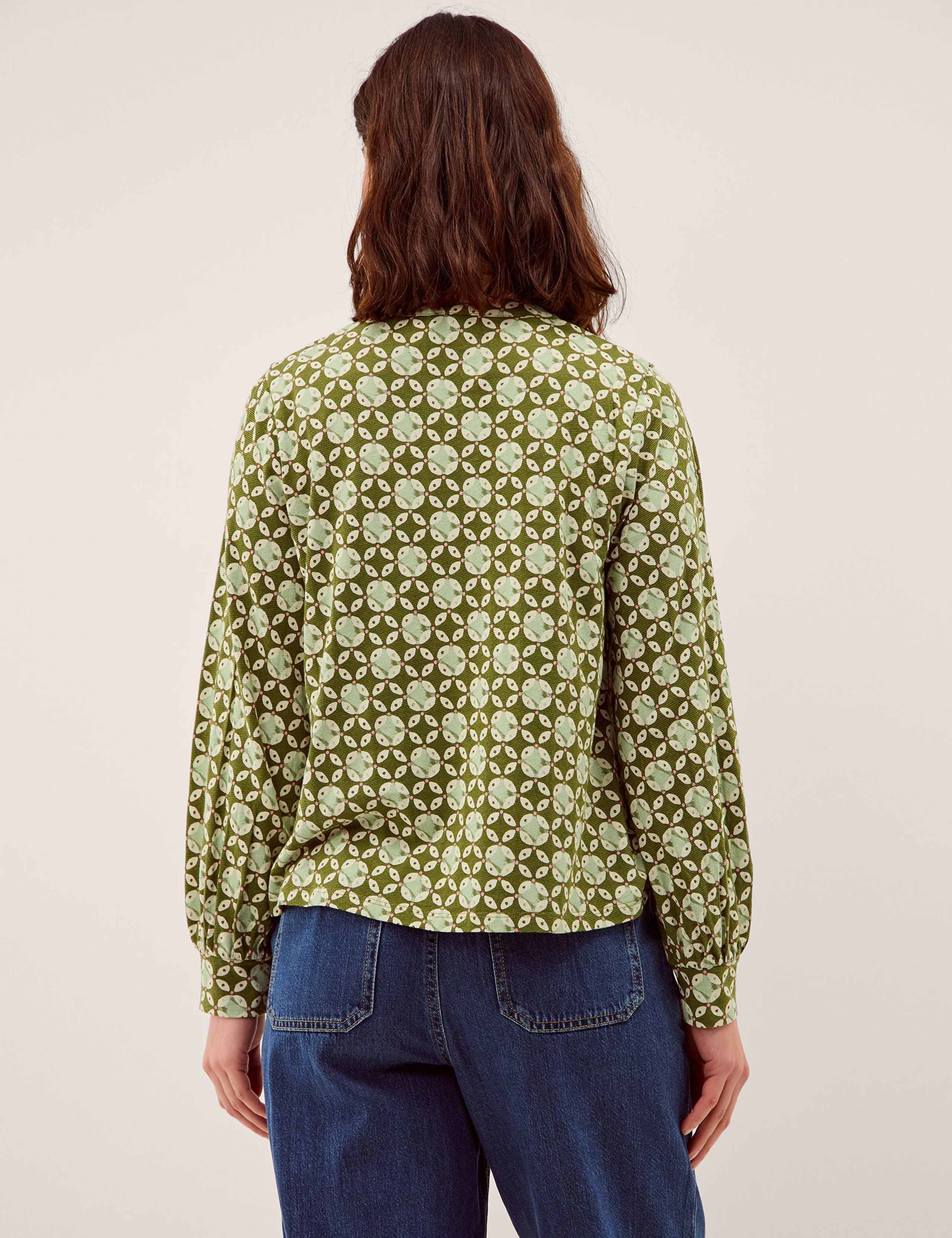 Jersey Geometric V-Neck Button Through Blouse 3 of 5