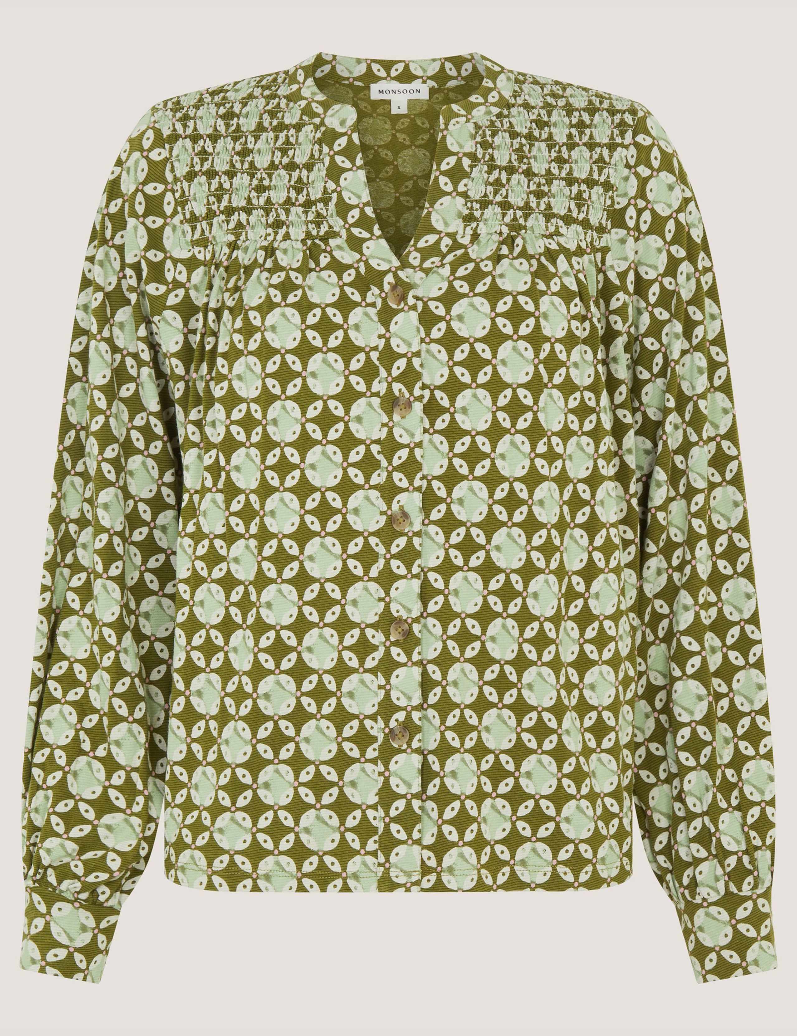 Jersey Geometric V-Neck Button Through Blouse 2 of 5