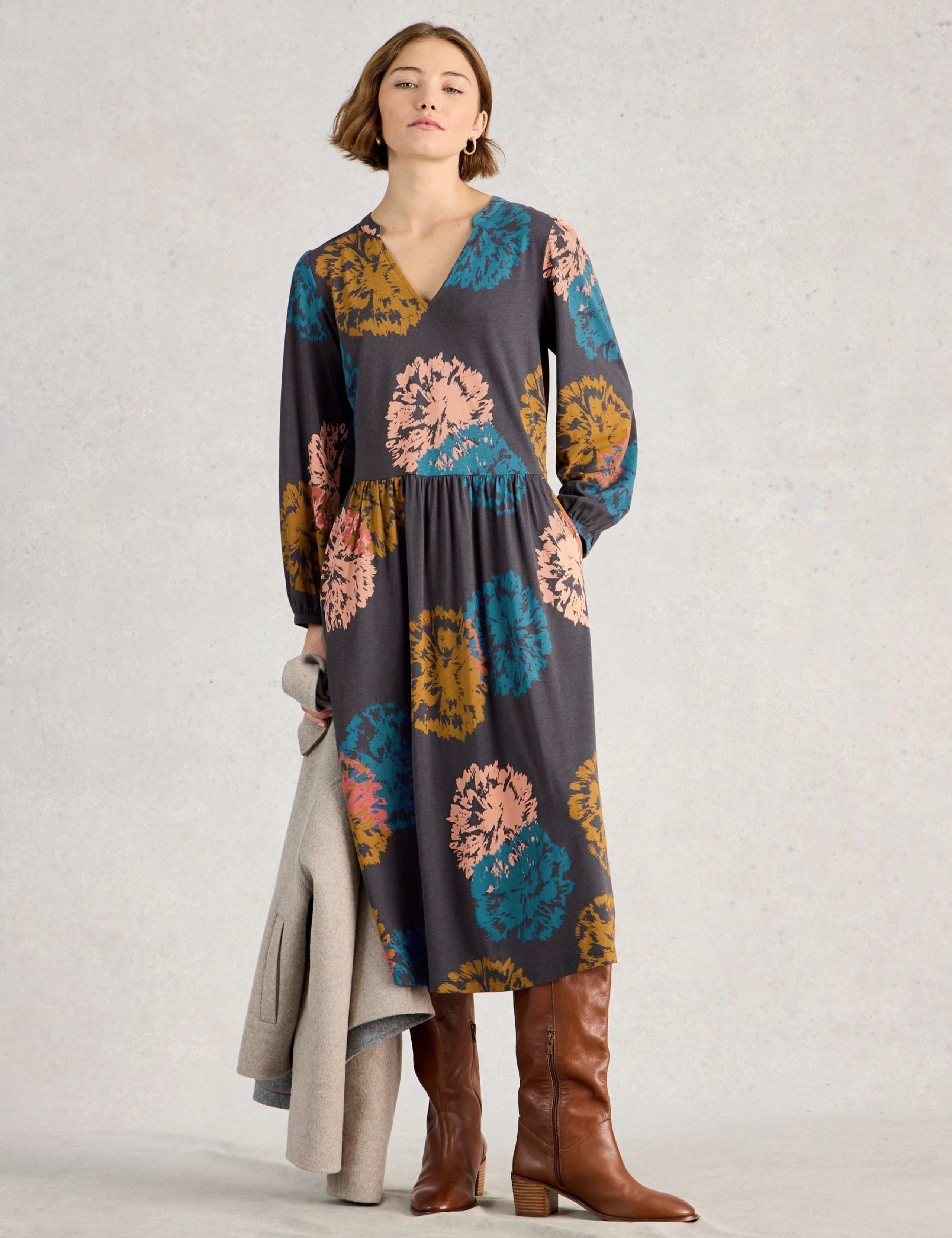 Cotton Modal Blend Jersey Floral Midi Tea Dress 1 of 6