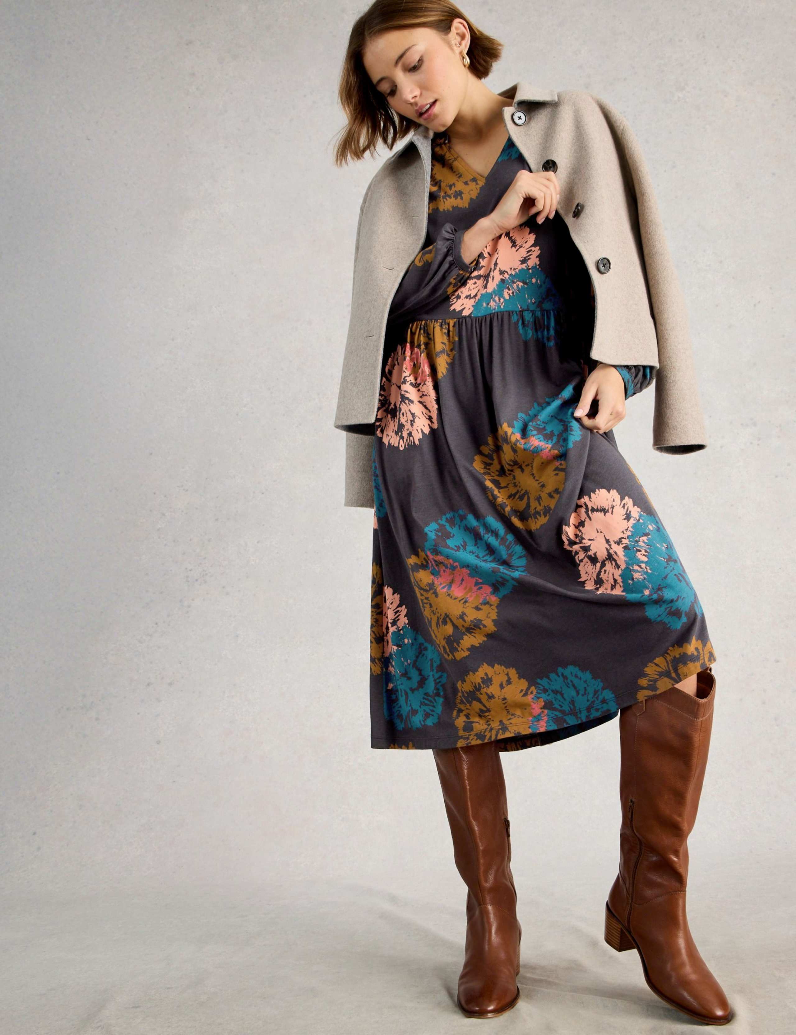 Cotton Modal Blend Jersey Floral Midi Tea Dress 3 of 6