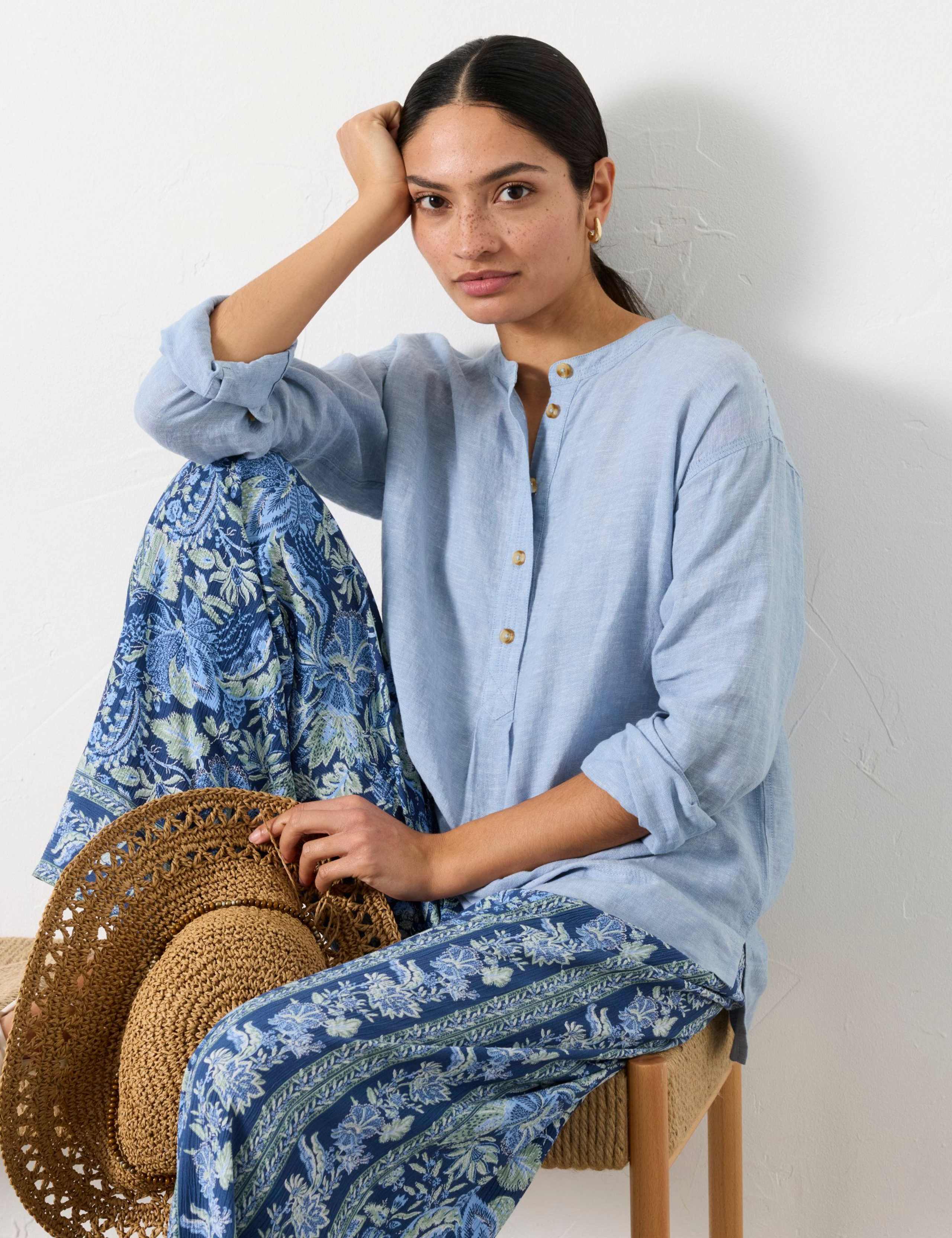 Pure Linen Crew Neck Popover Blouse 3 of 6
