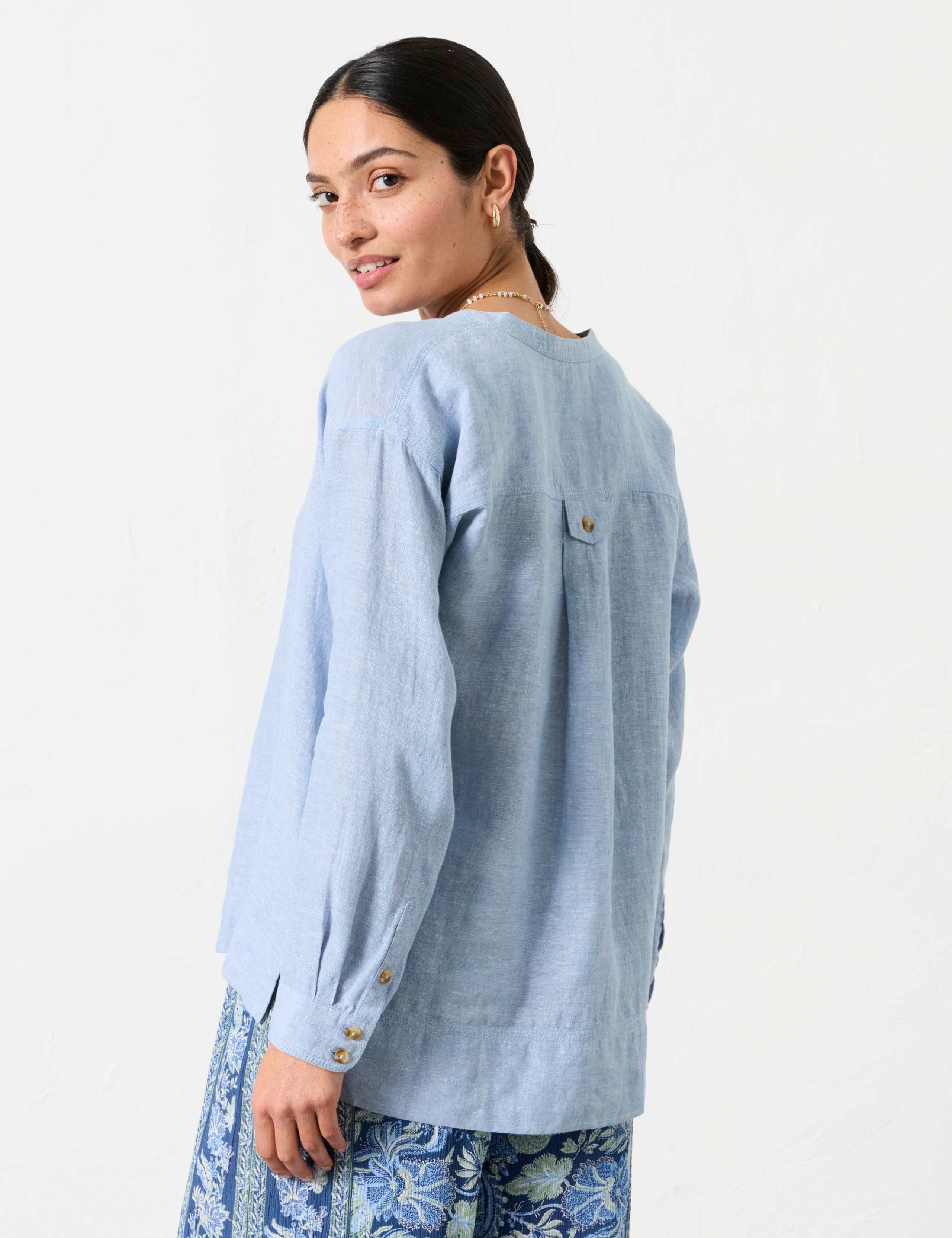 Pure Linen Crew Neck Popover Blouse 4 of 6