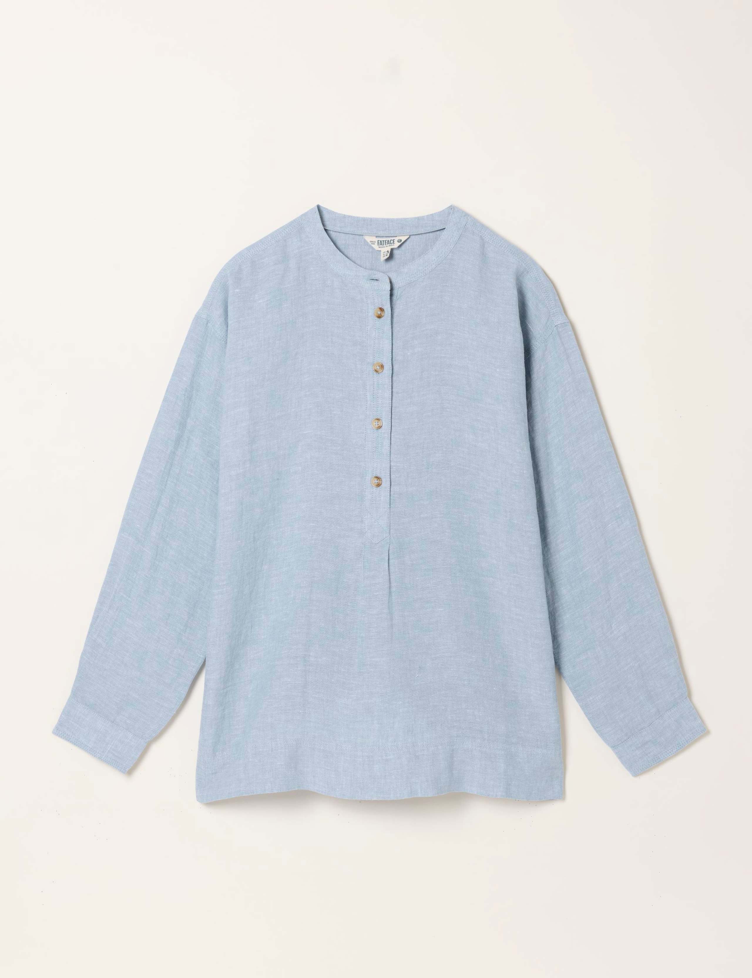 Pure Linen Crew Neck Popover Blouse 2 of 6