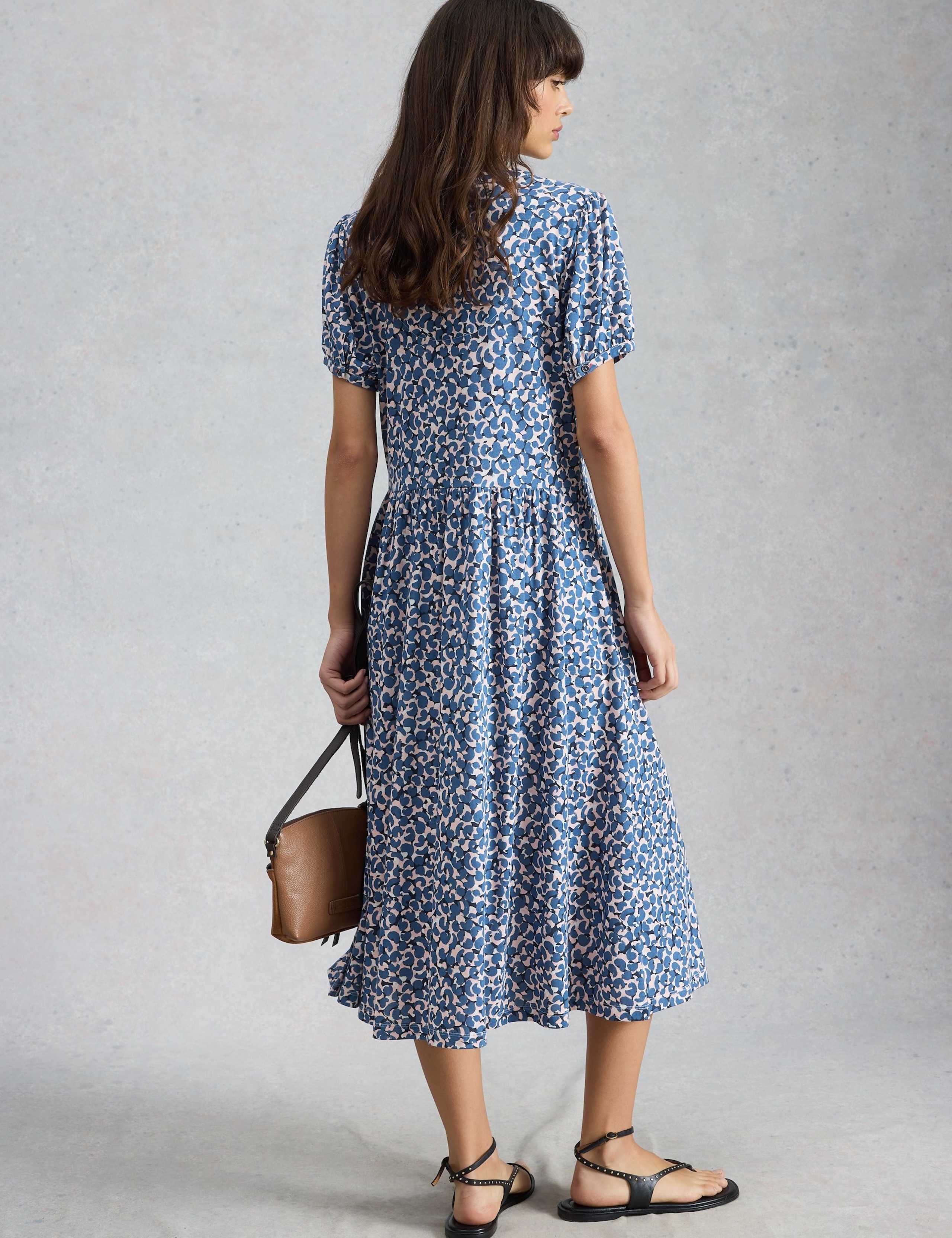 Cotton Blend Floral V-Neck Midi Tea Dress 4 of 6