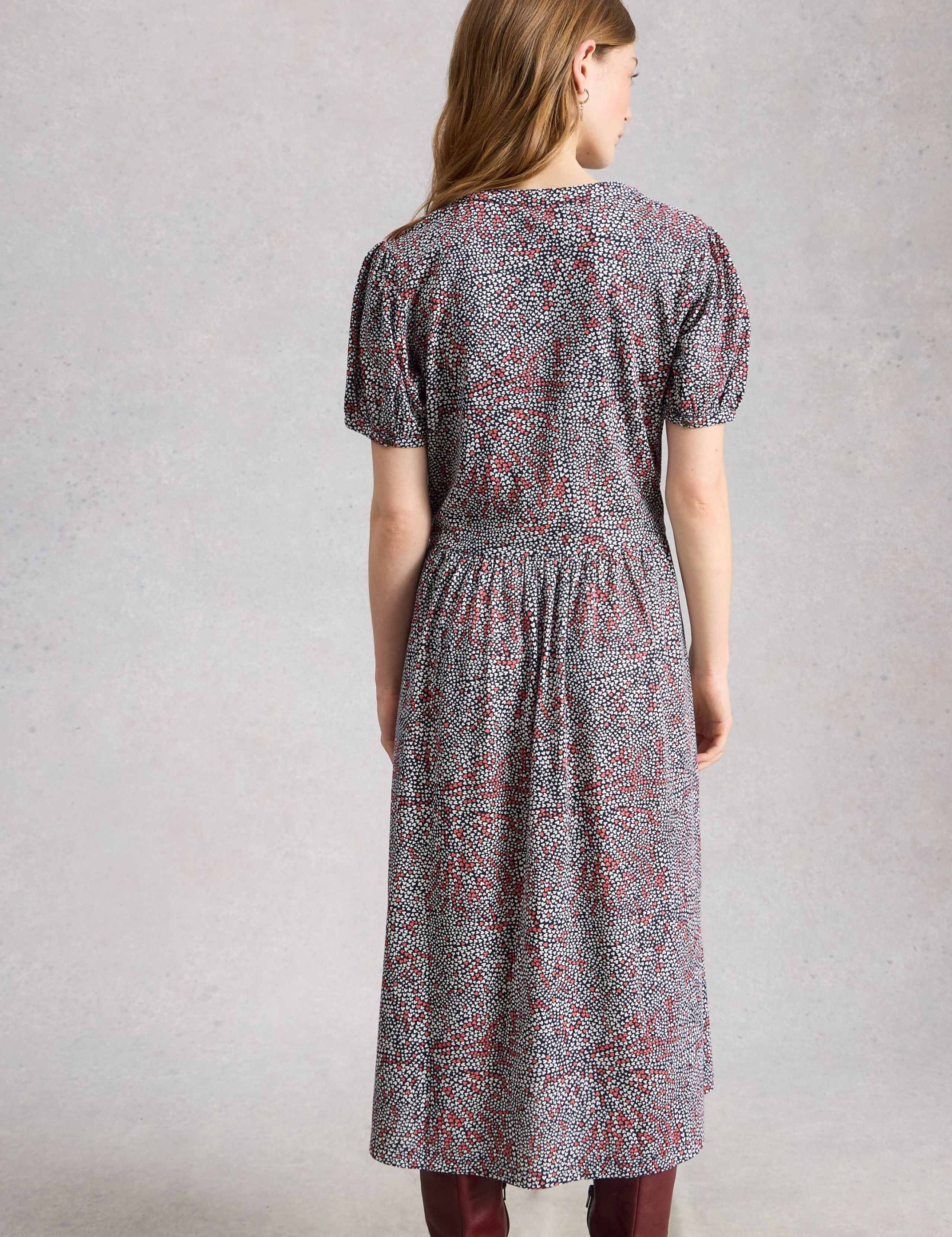 Cotton Blend Floral V-Neck Midi Tea Dress 4 of 6