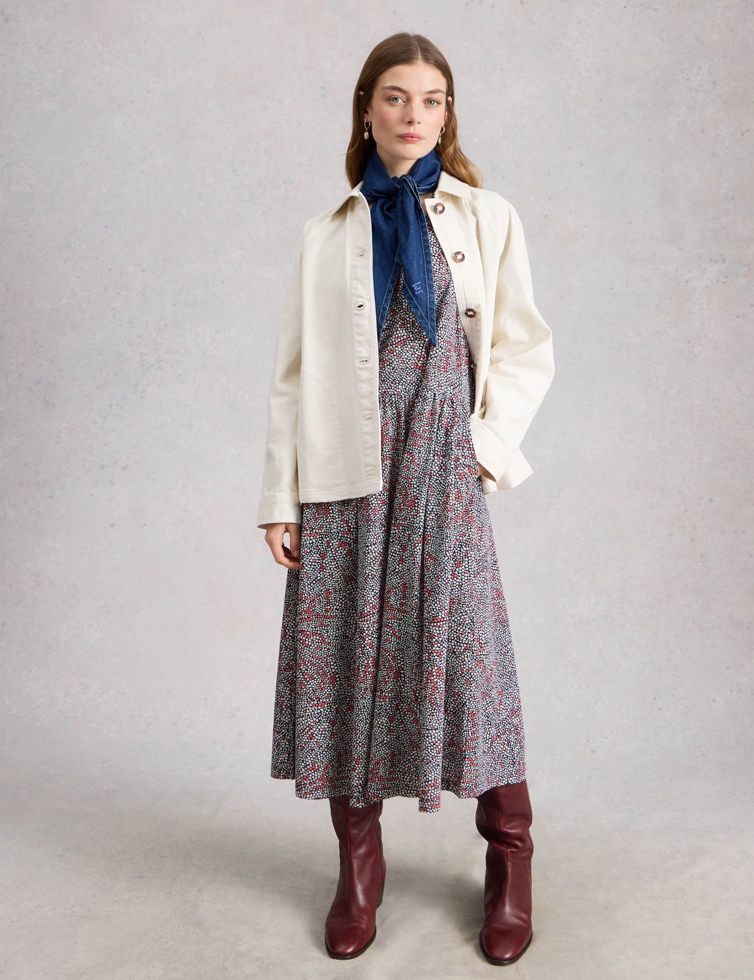 Cotton Blend Floral V-Neck Midi Tea Dress 6 of 6