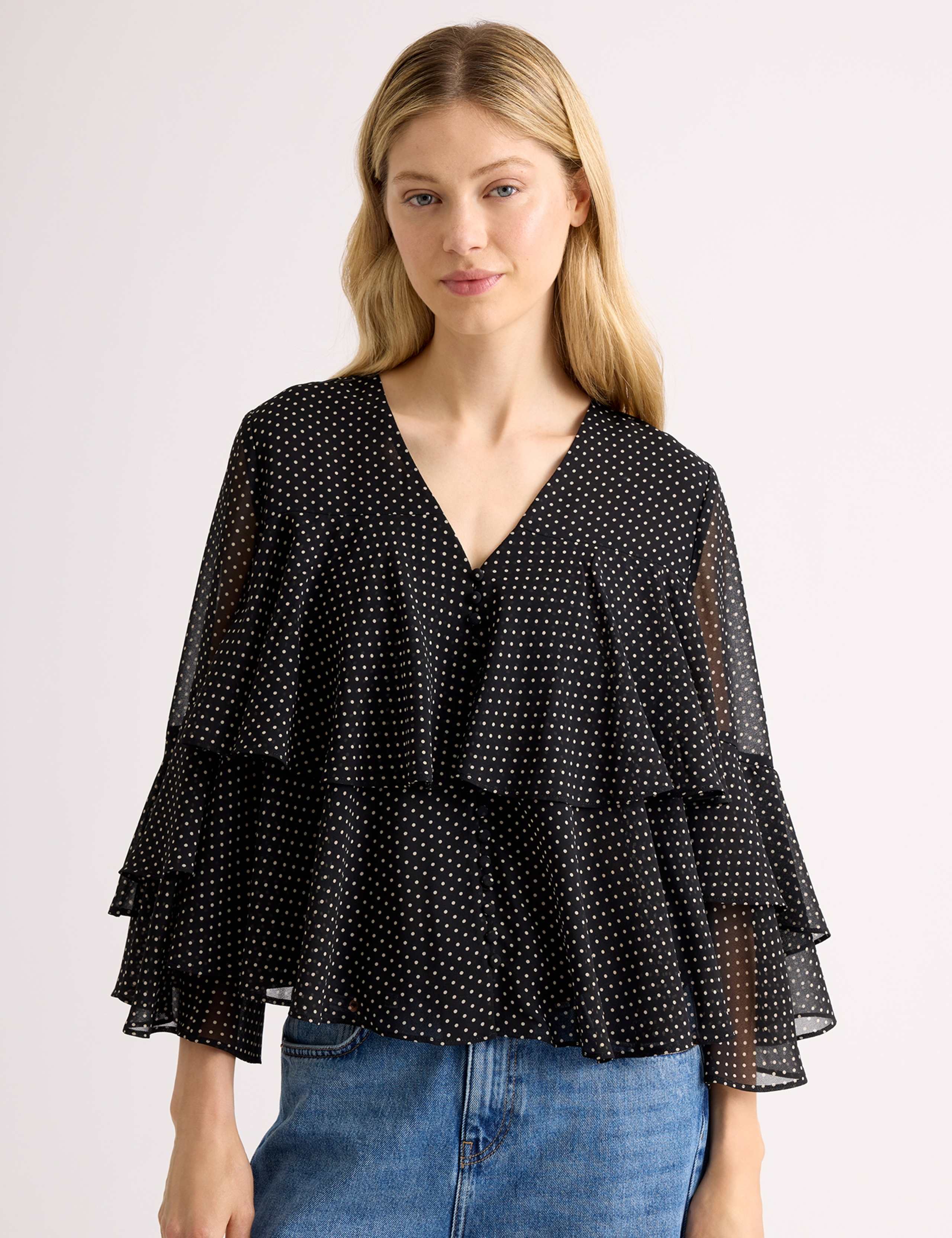 Chiffon Polka Dot Ruffle Top 3 of 5