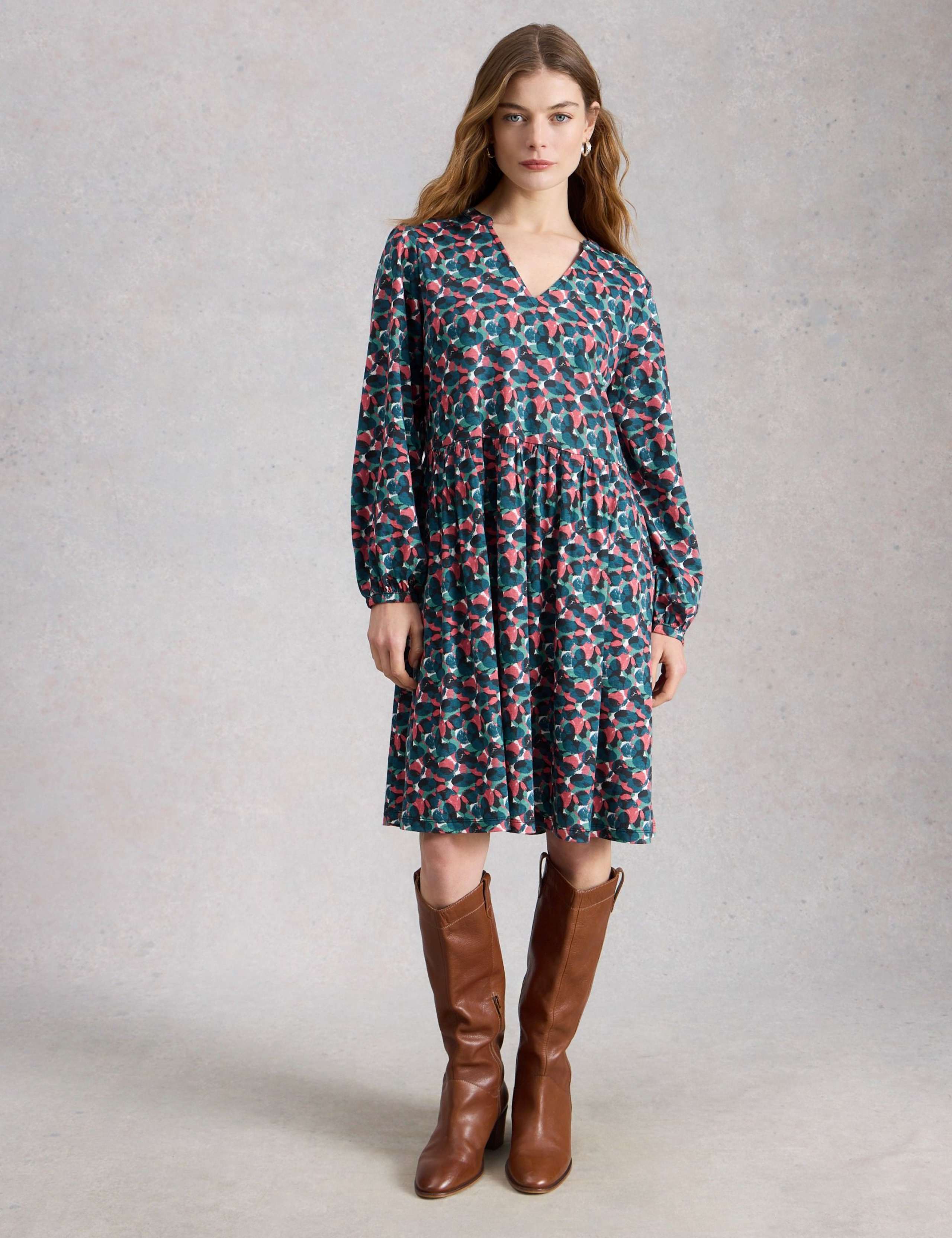 Cotton Blend Notch Neck Floral Tea Dress 1 of 6