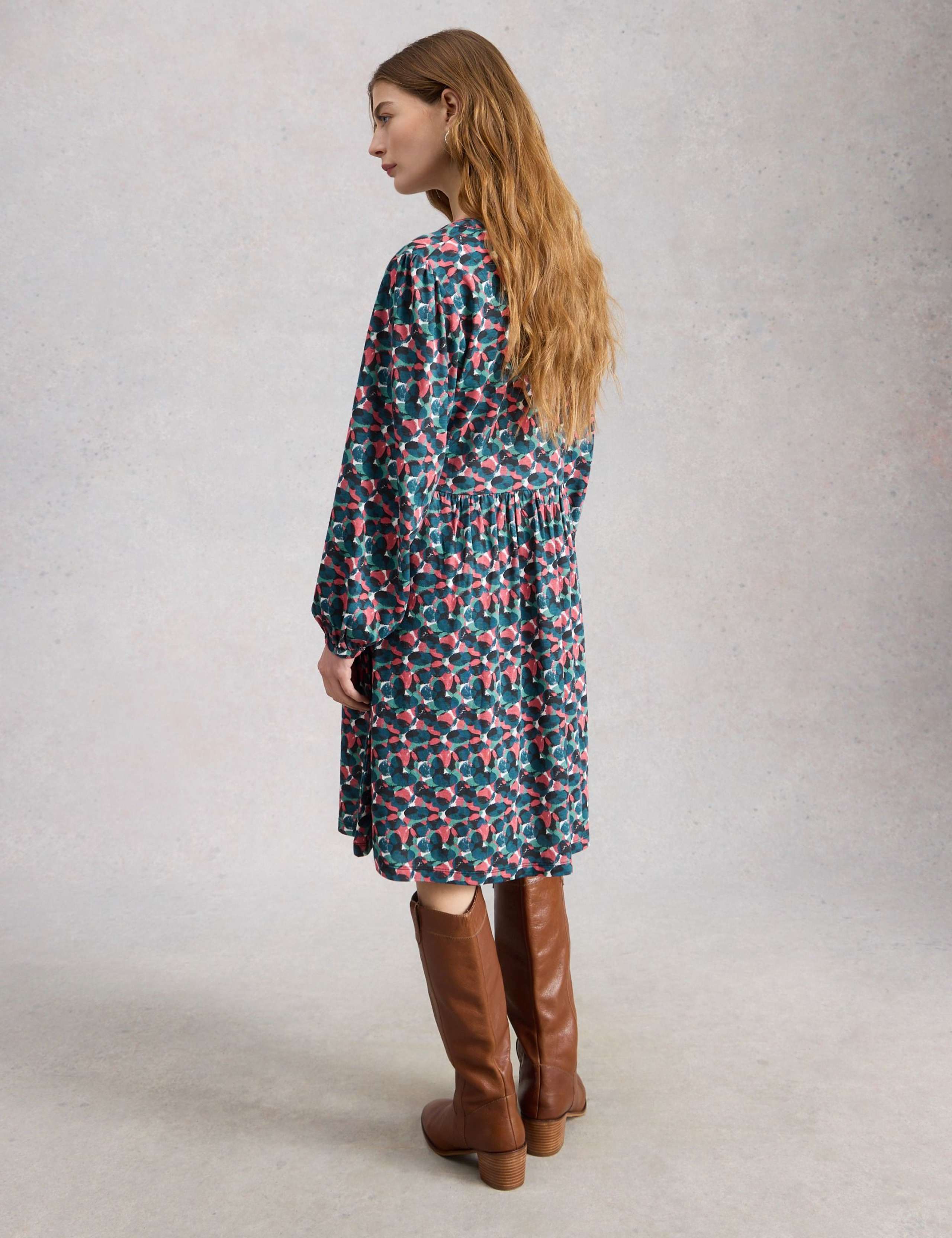 Cotton Blend Notch Neck Floral Tea Dress 3 of 6