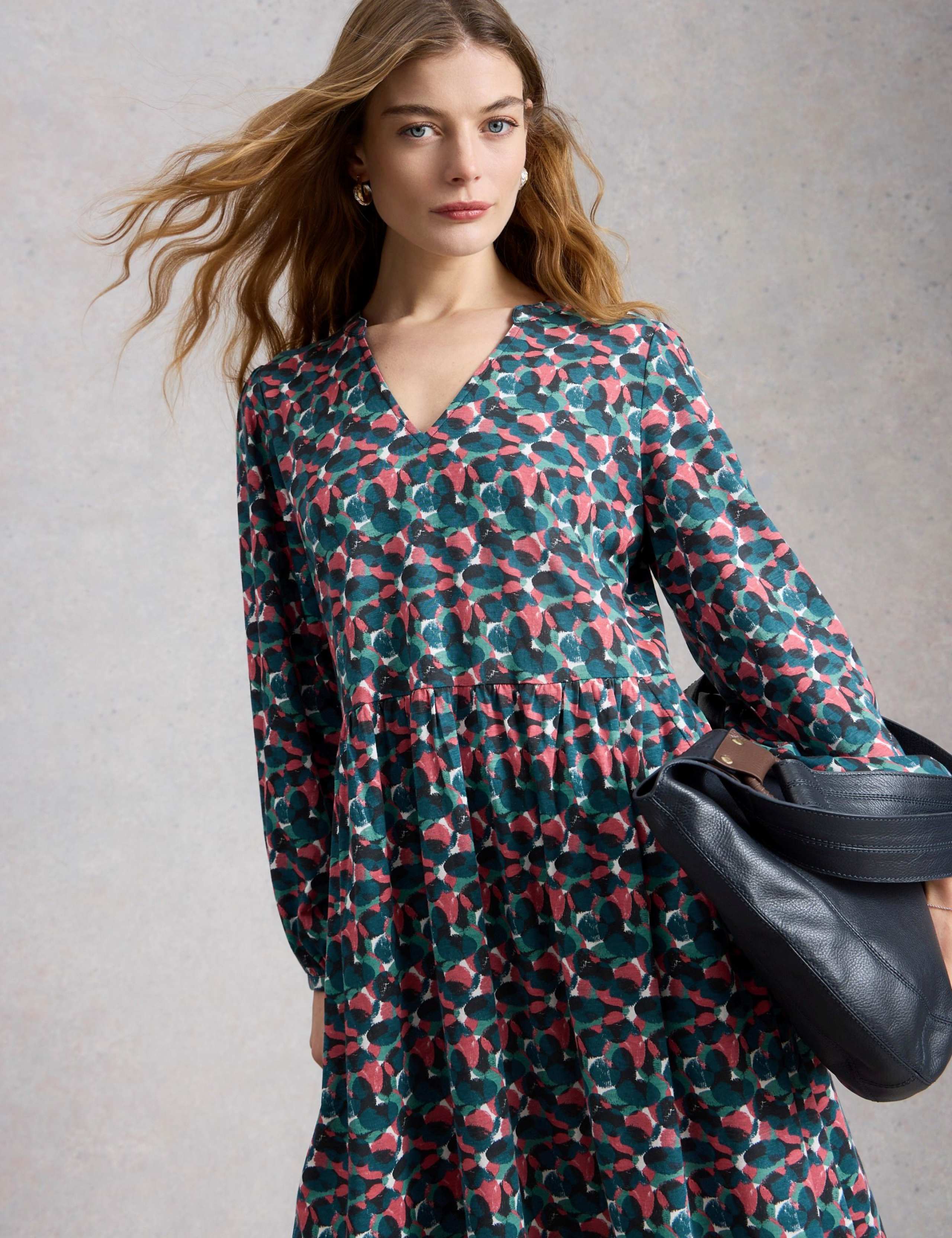 Cotton Blend Notch Neck Floral Tea Dress 5 of 6