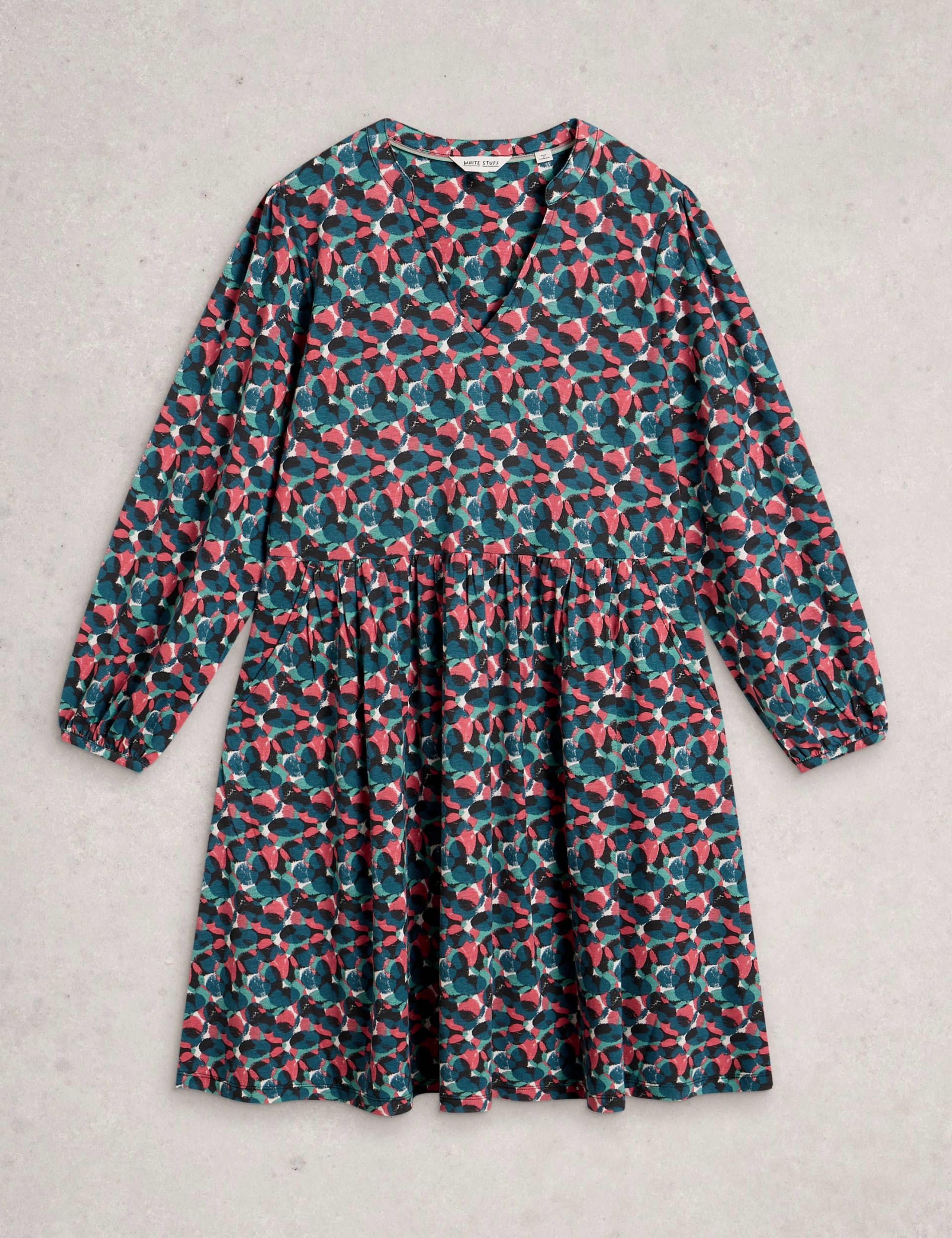 Cotton Blend Notch Neck Floral Tea Dress 2 of 6