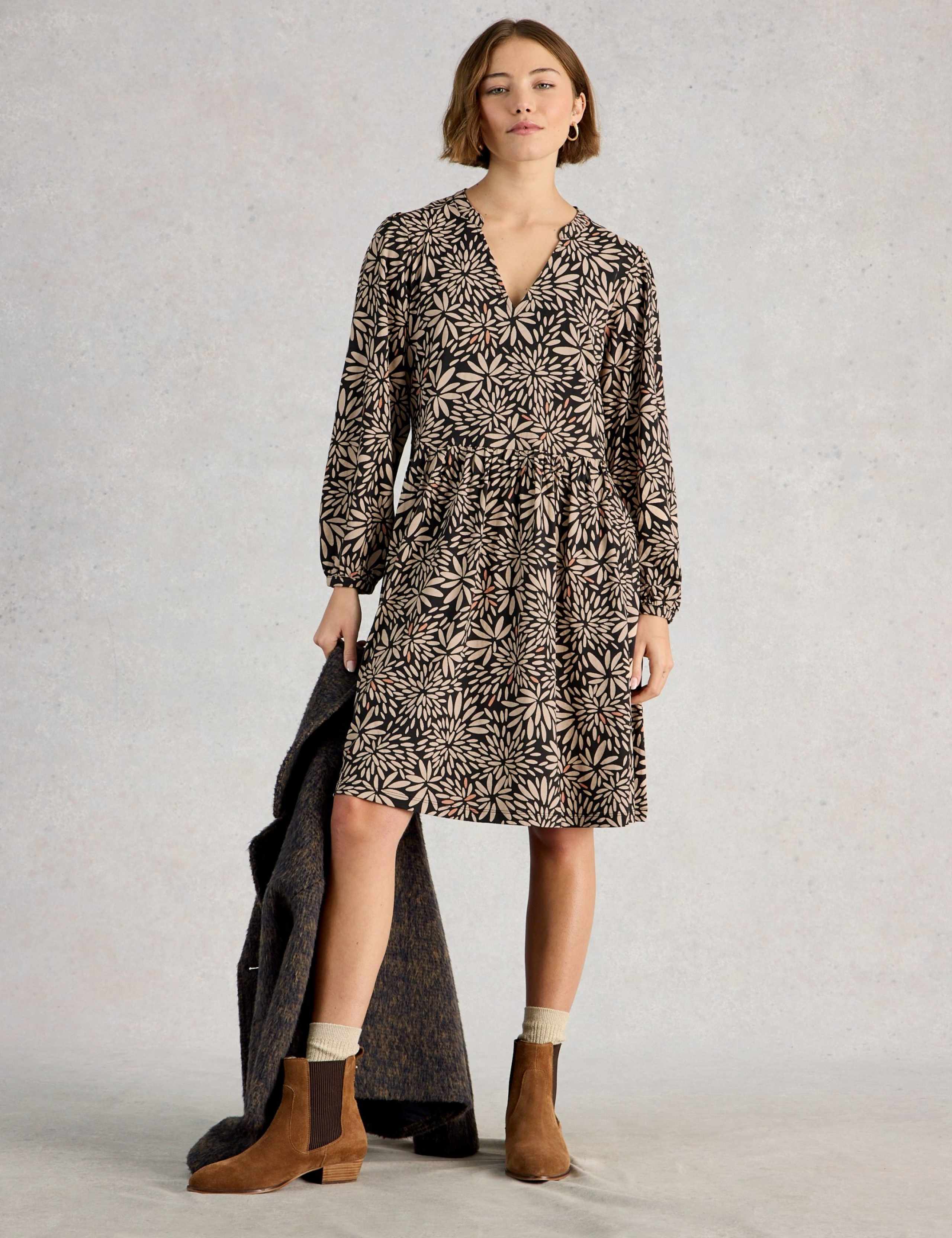 Cotton Blend Notch Neck Floral Tea Dress 1 of 6