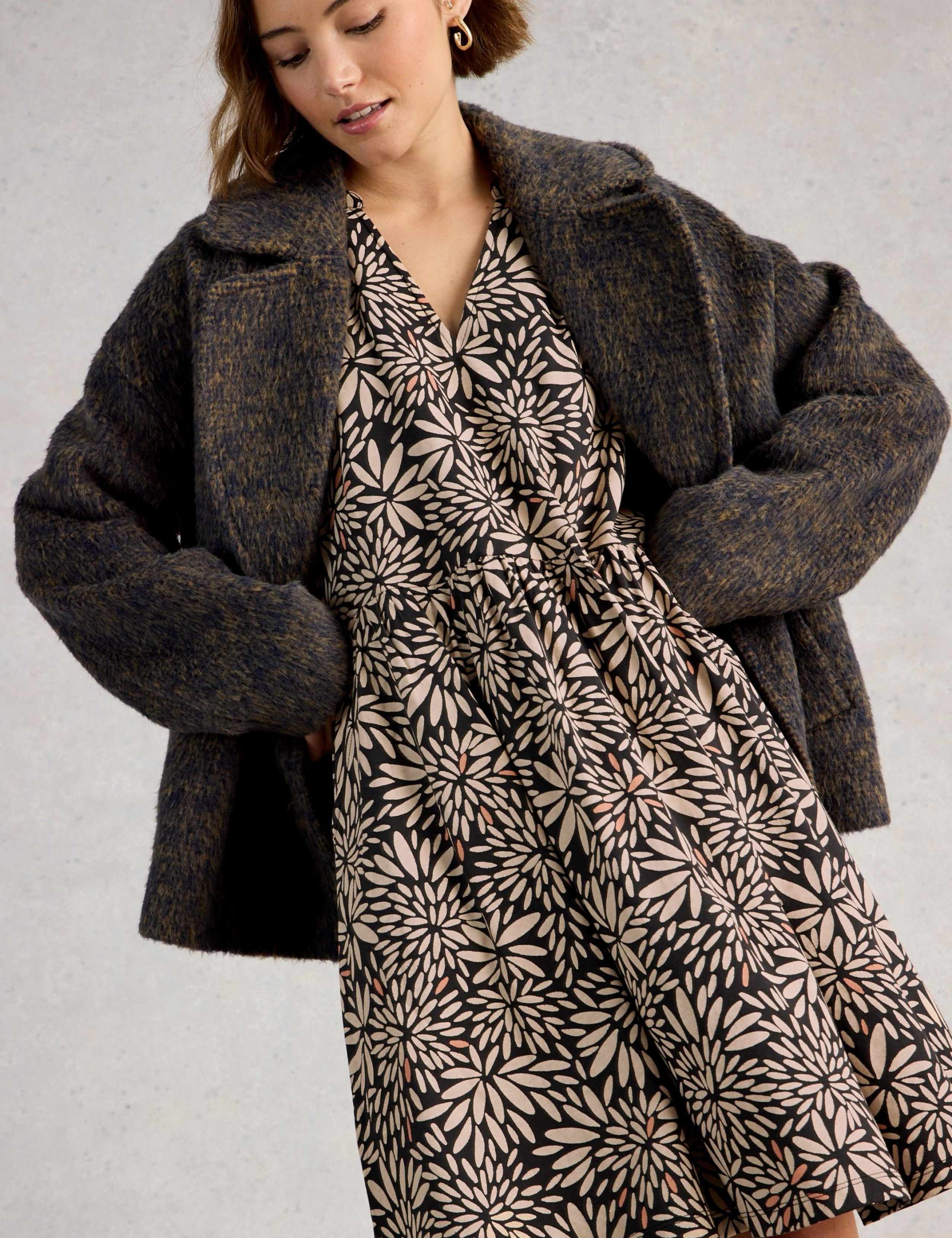 Cotton Blend Notch Neck Floral Tea Dress 4 of 6