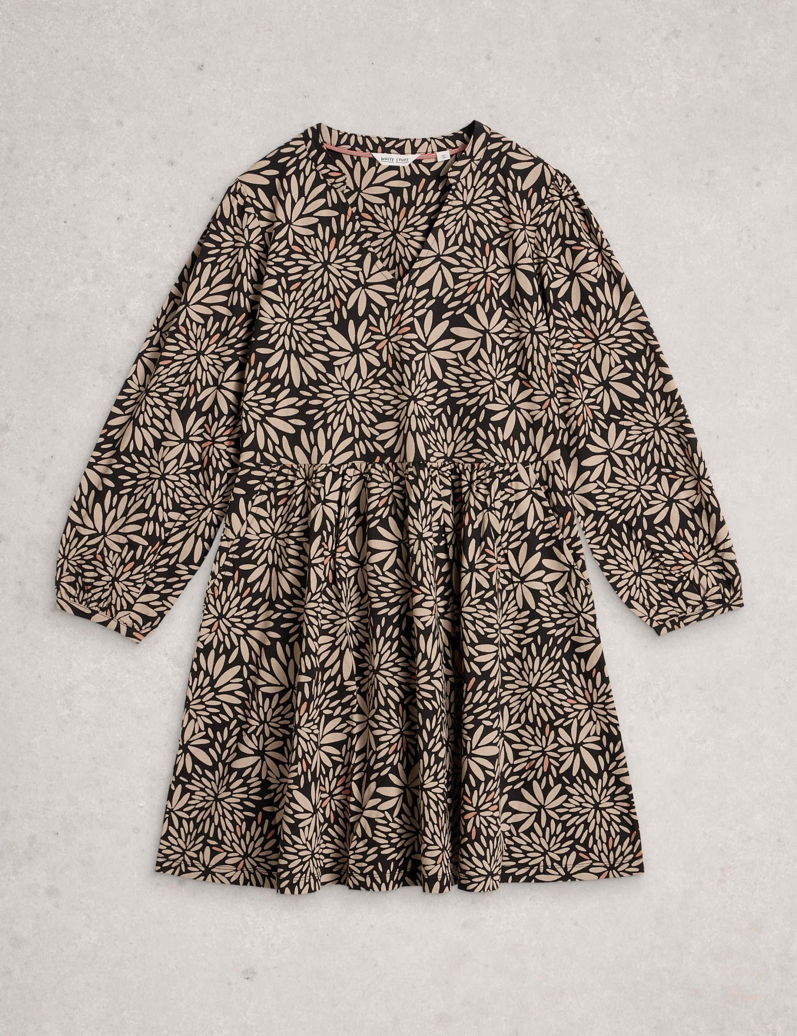 Cotton Blend Notch Neck Floral Tea Dress 2 of 6