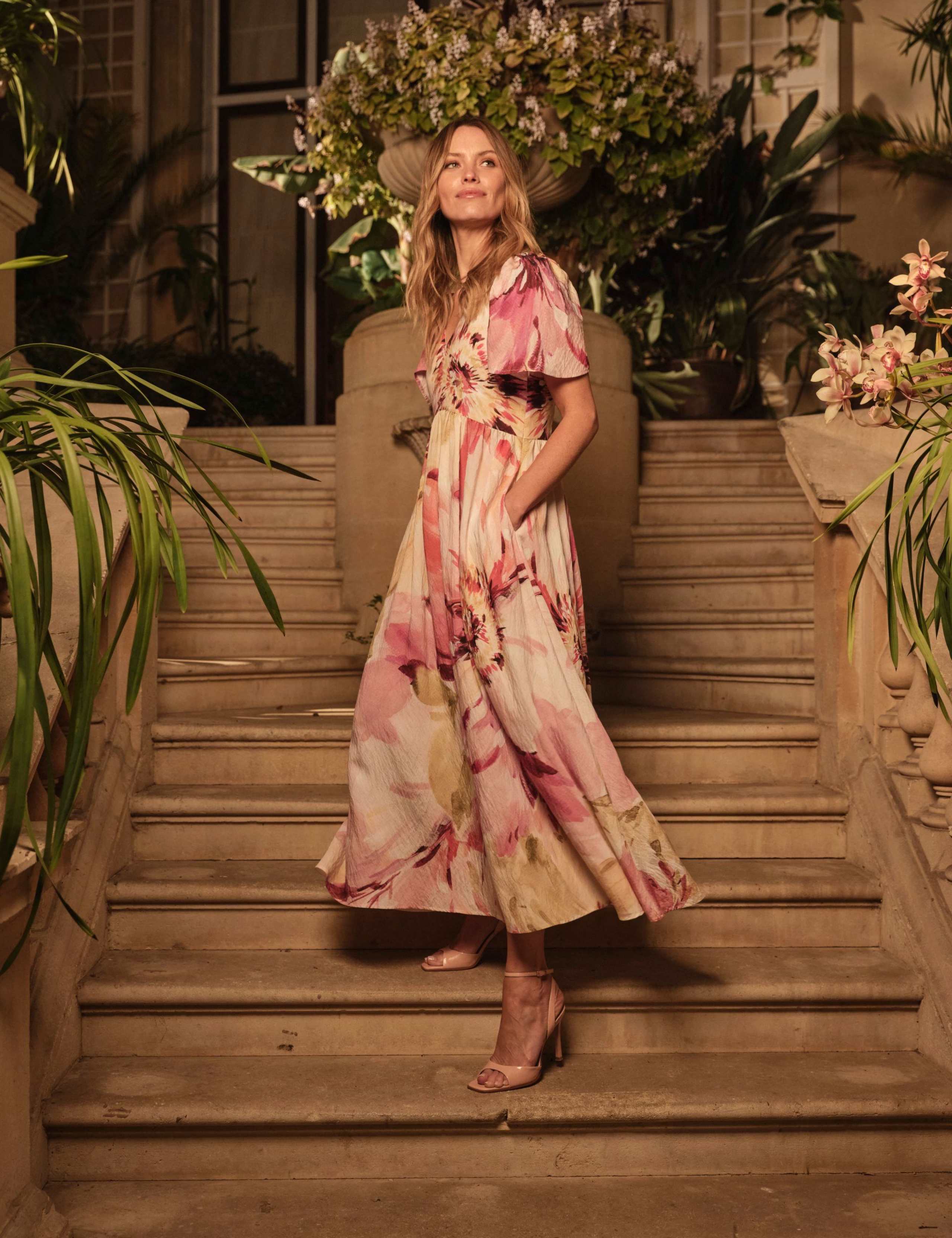 Floral V-Neck Midi Waisted Dress 6 of 10