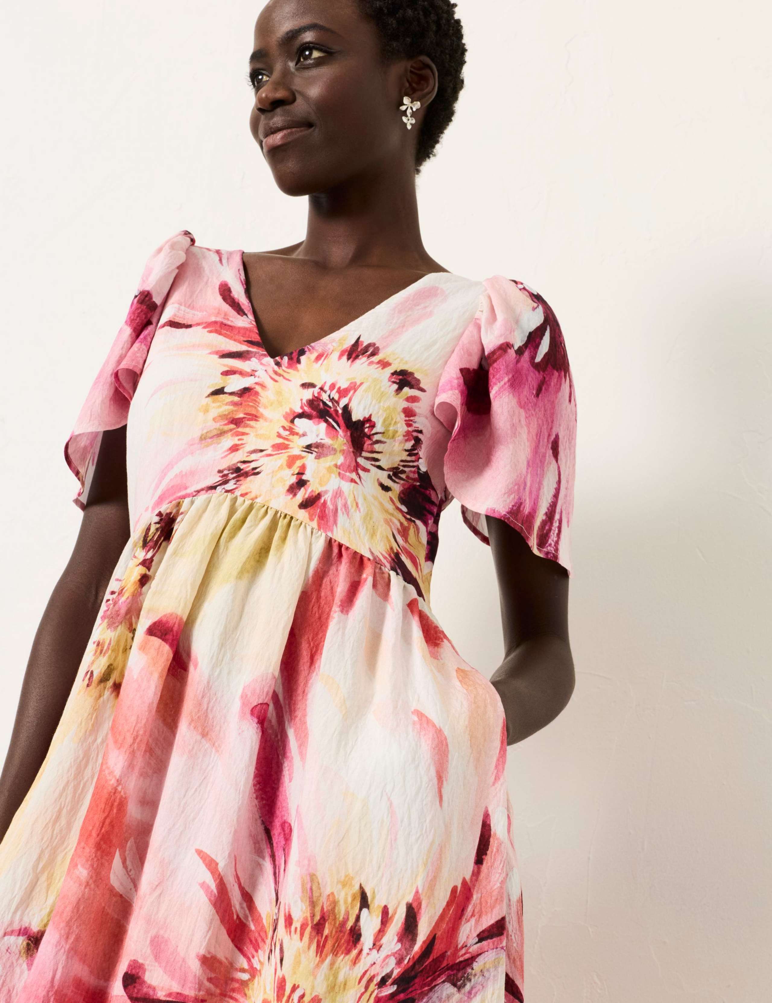 Floral V-Neck Midi Waisted Dress 10 of 10