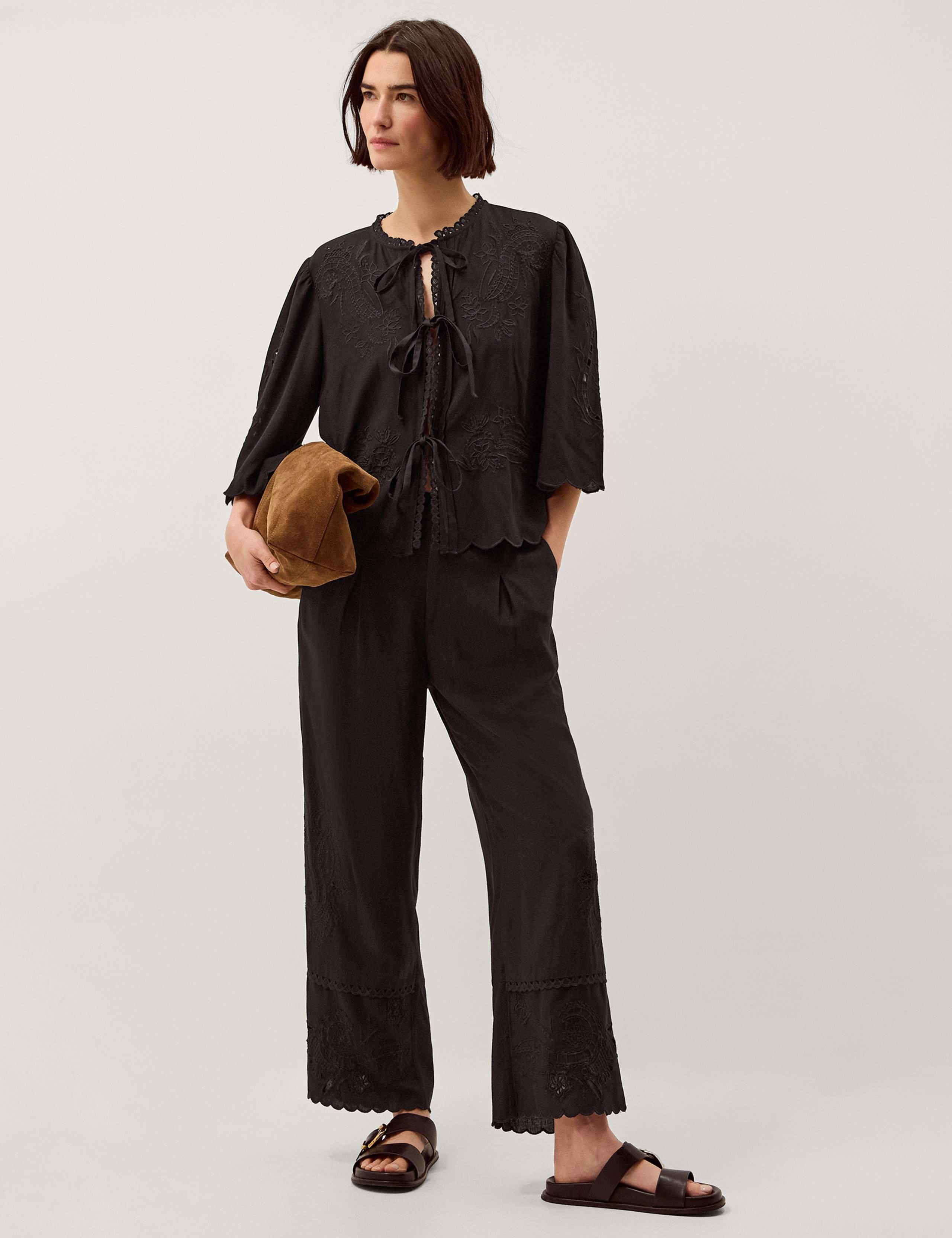 Embroidered Tie Neck Blouse 2 of 4