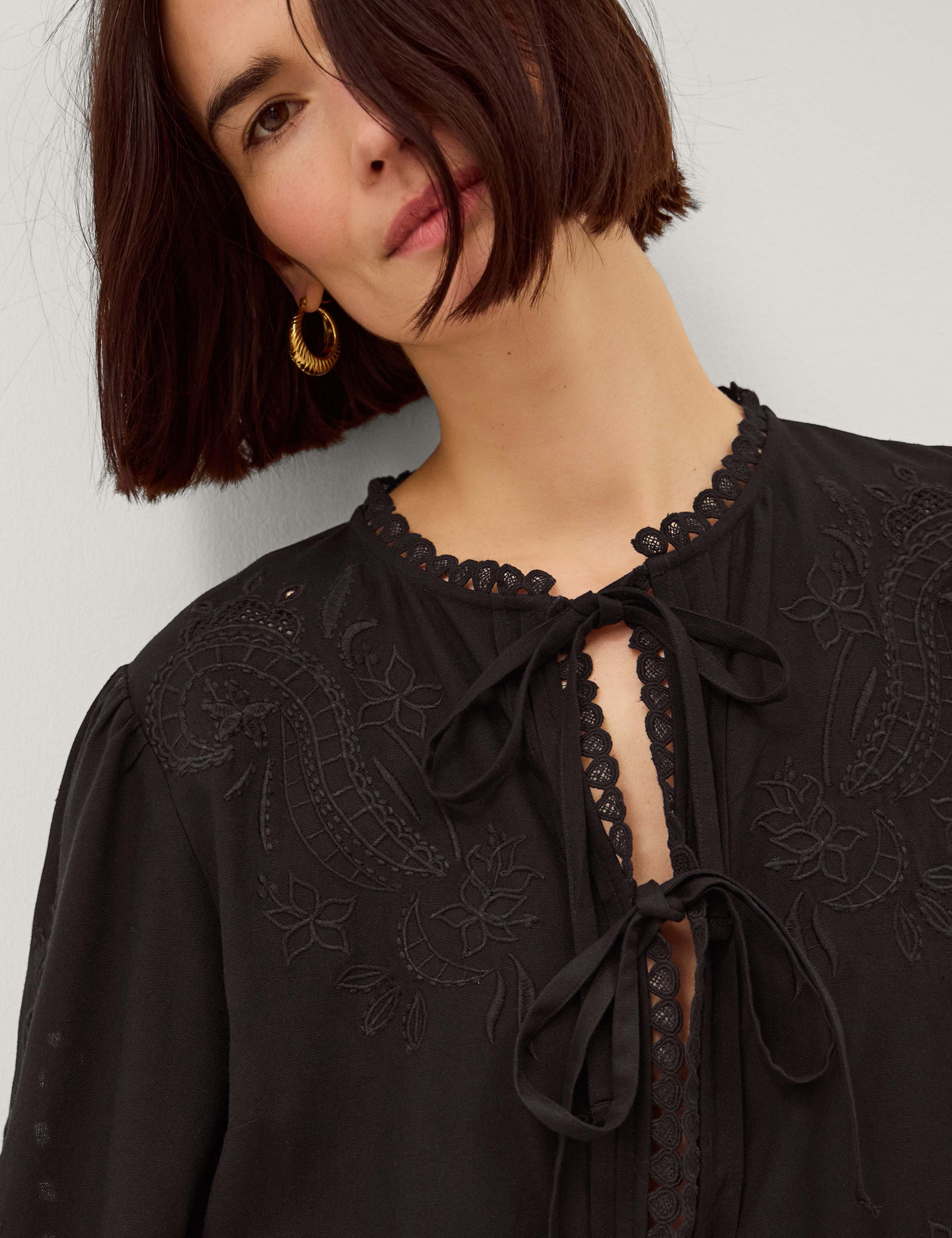 Embroidered Tie Neck Blouse 4 of 4