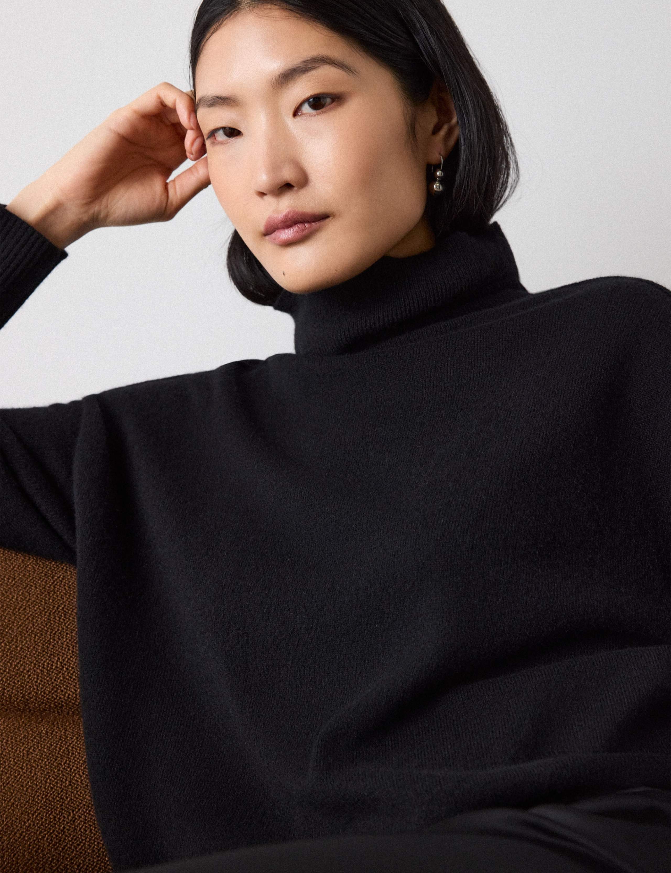 Pure Cashmere Roll Neck Seam Knitted Top 1 of 6