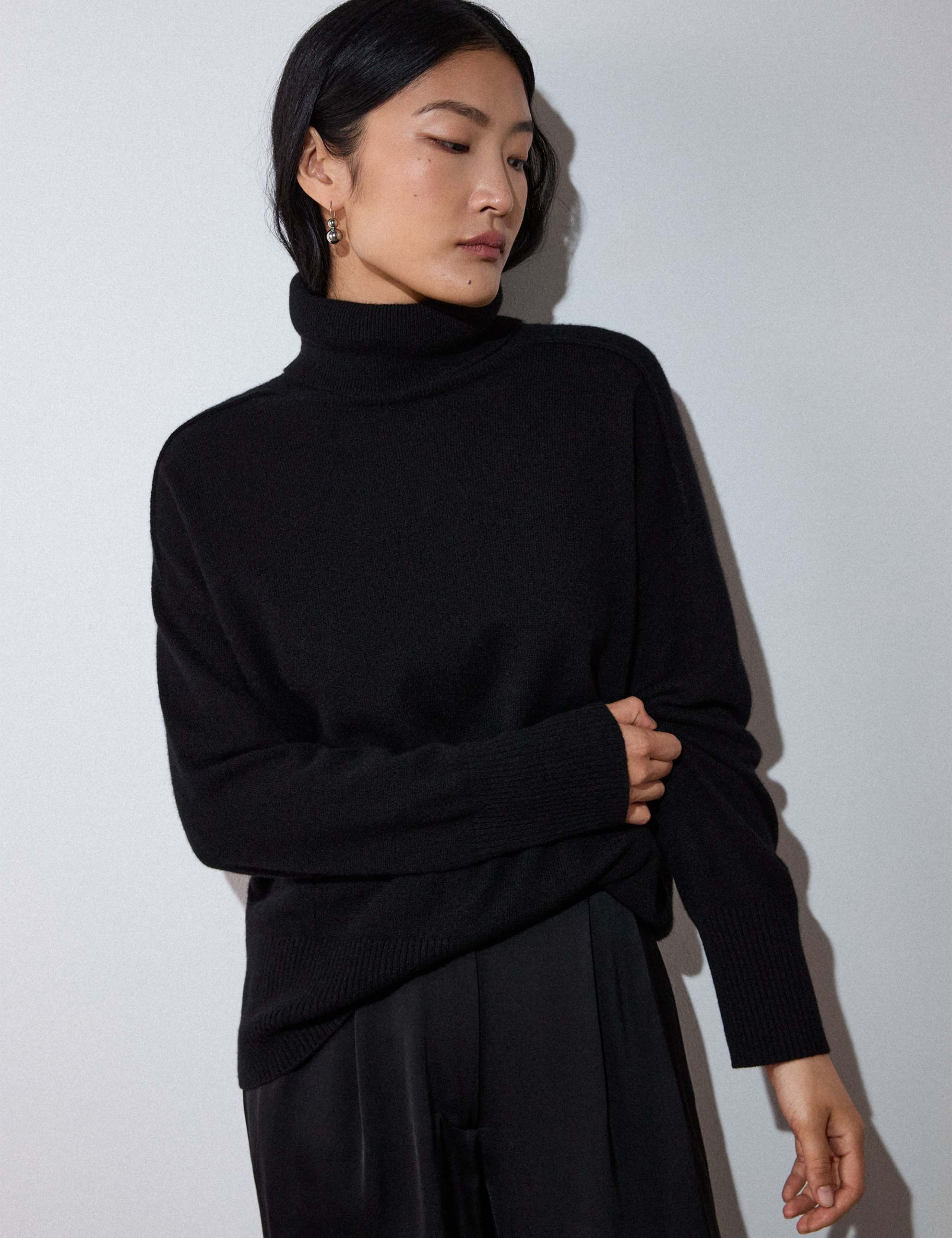 Pure Cashmere Roll Neck Seam Knitted Top 3 of 6