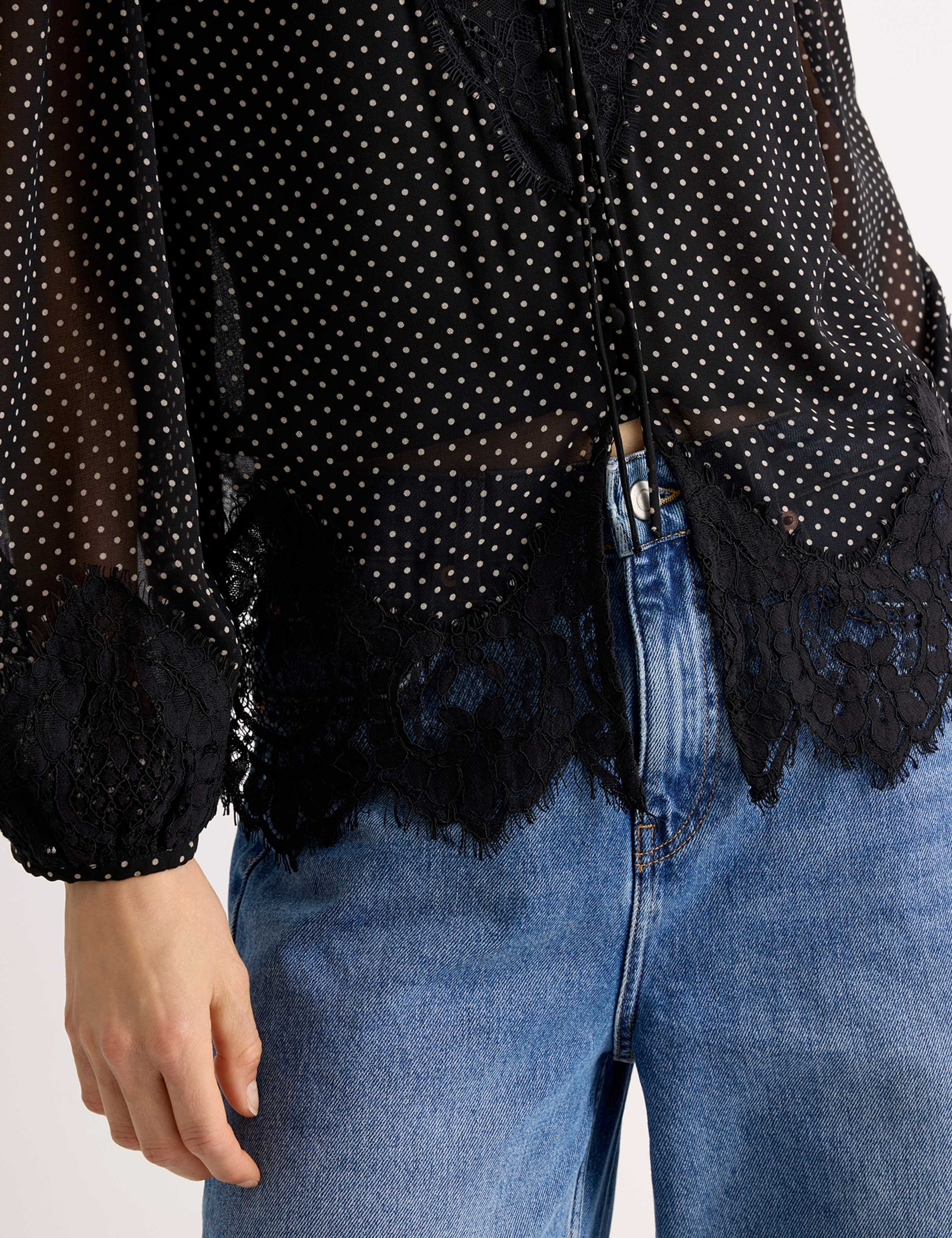 Chiffon Polka Dot Lace Trim Blouse 5 of 6
