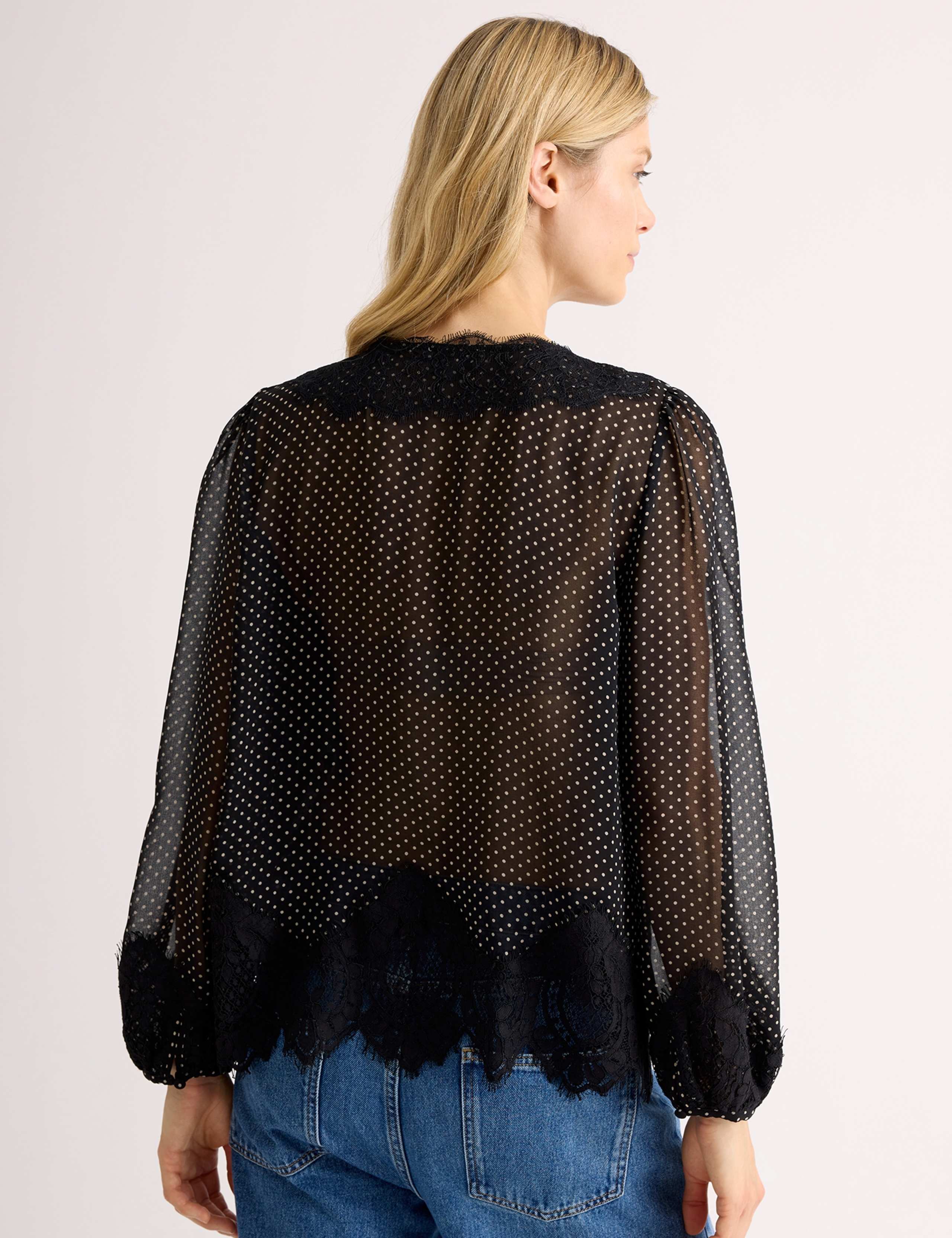 Chiffon Polka Dot Lace Trim Blouse 6 of 6