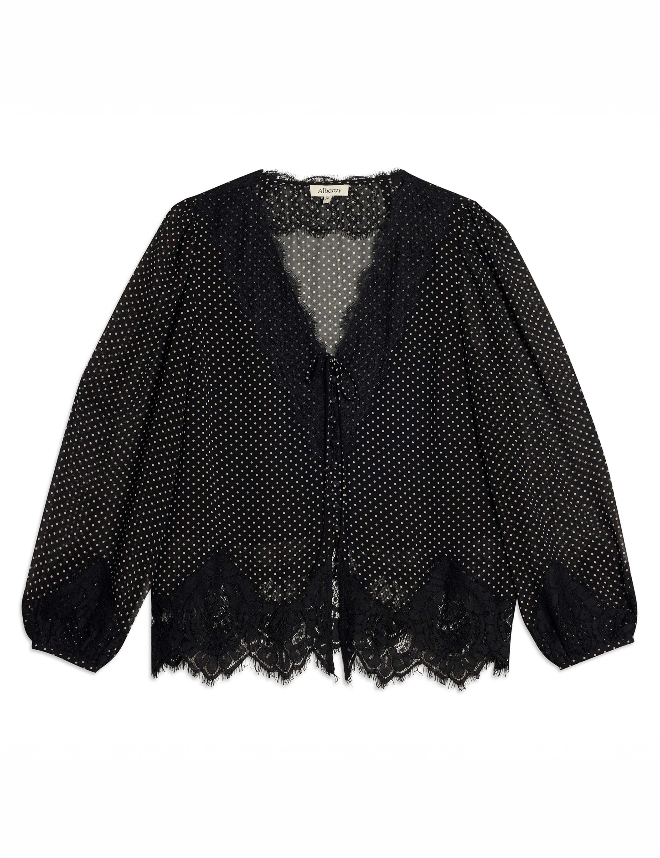 Chiffon Polka Dot Lace Trim Blouse 2 of 6