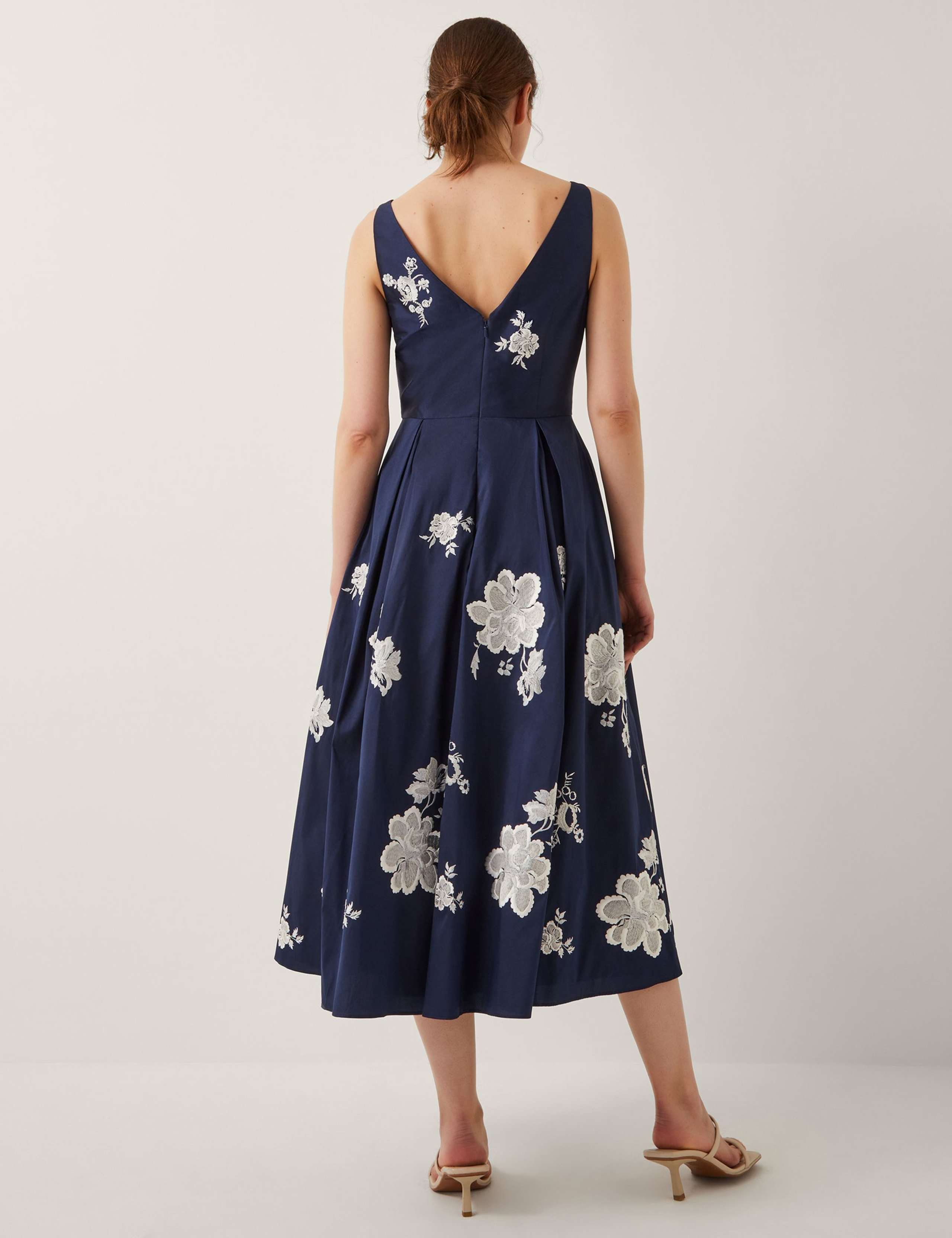 Embroidered Slash Neck Midi Skater Dress 2 of 4