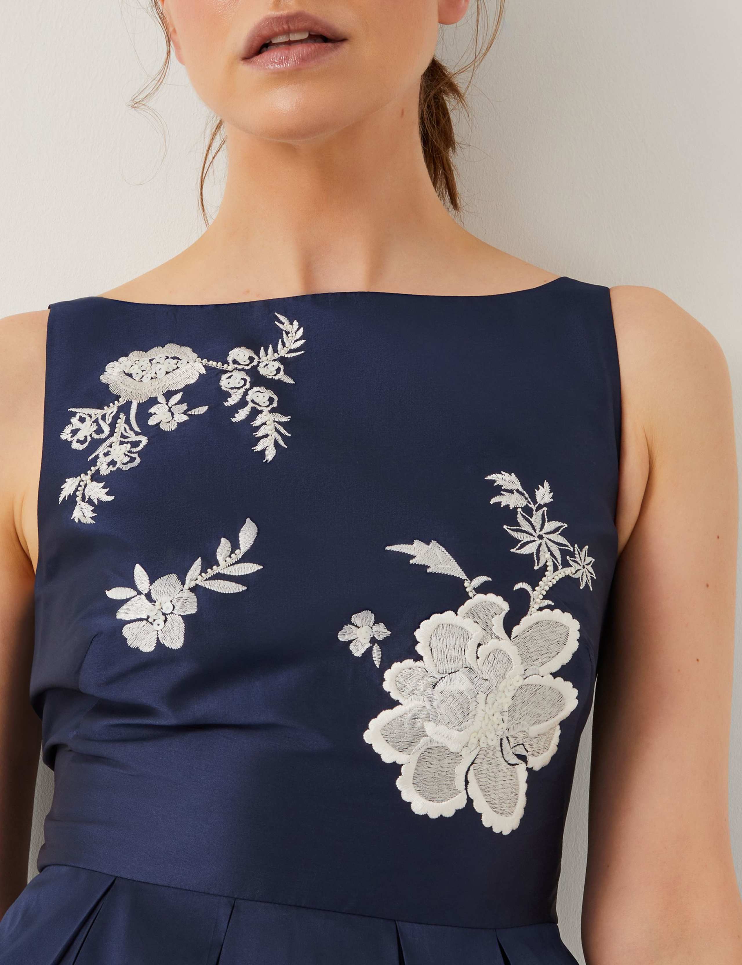 Embroidered Slash Neck Midi Skater Dress 3 of 4
