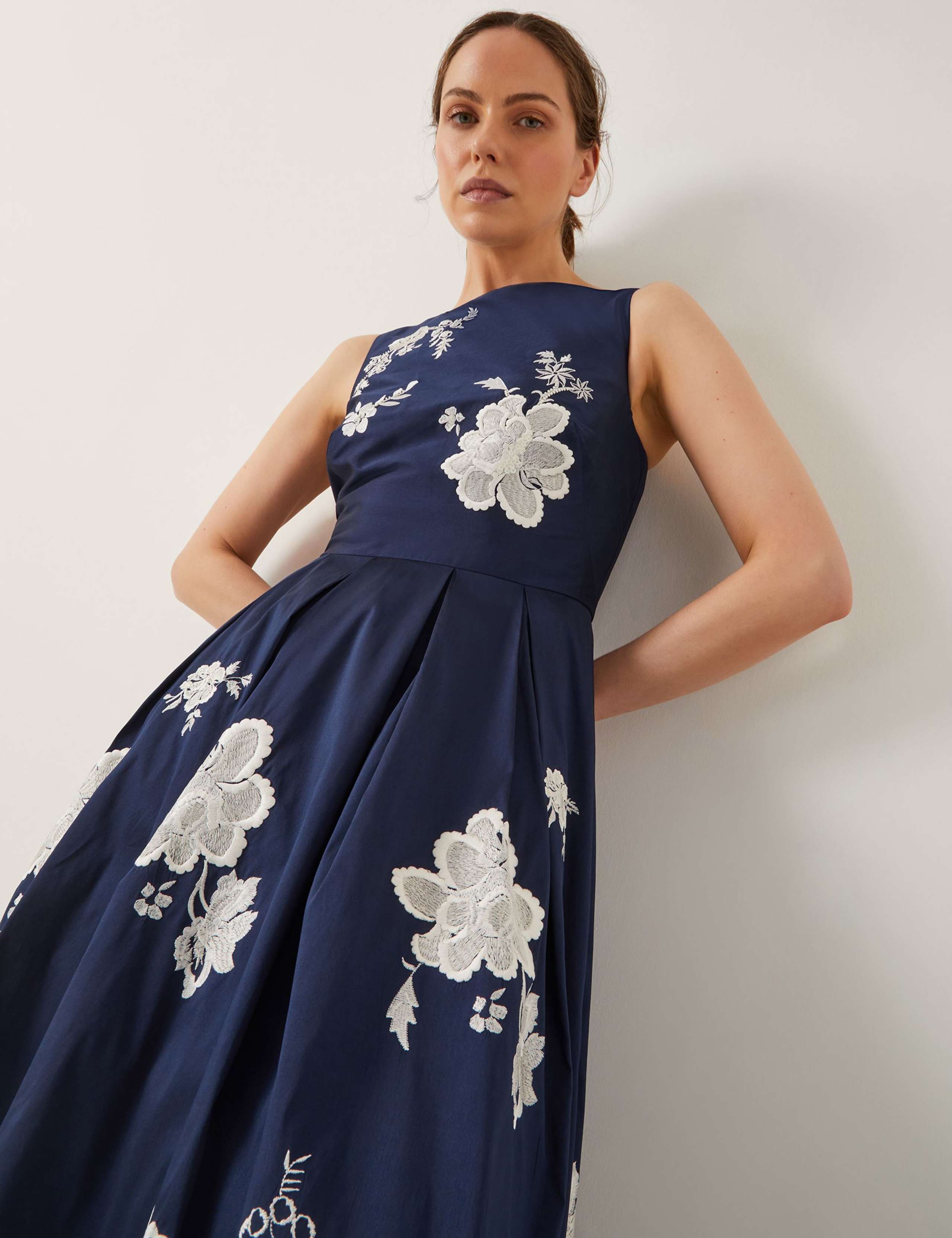 Embroidered Slash Neck Midi Skater Dress 4 of 4