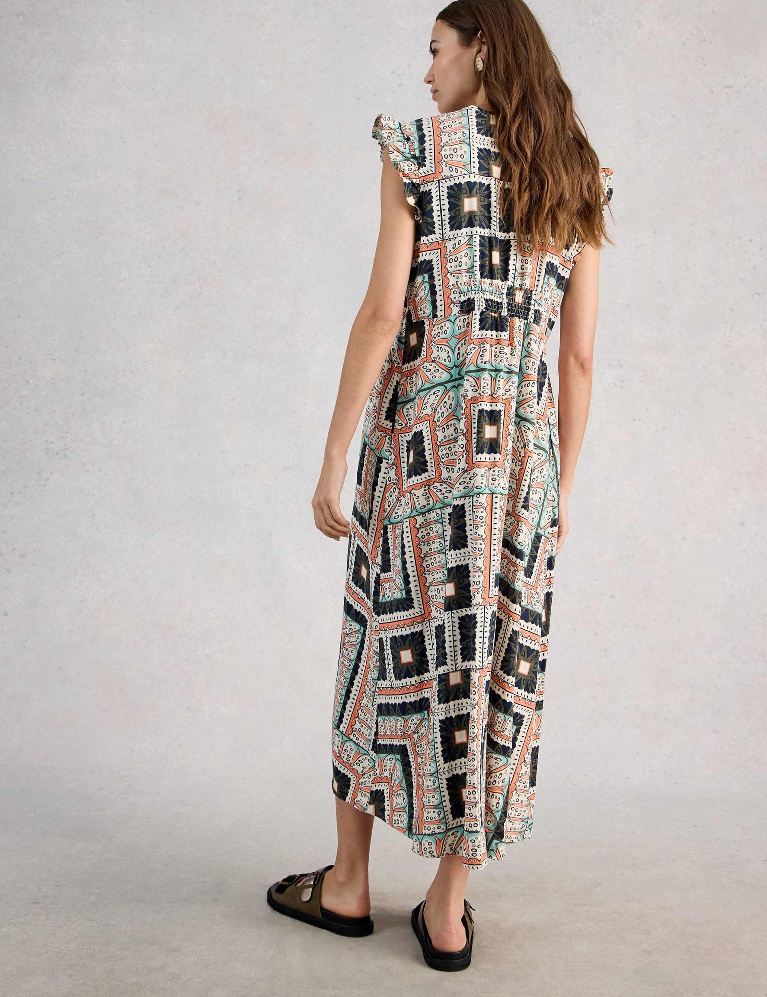 Linen Blend Printed Midi Skater Dress 3 of 6