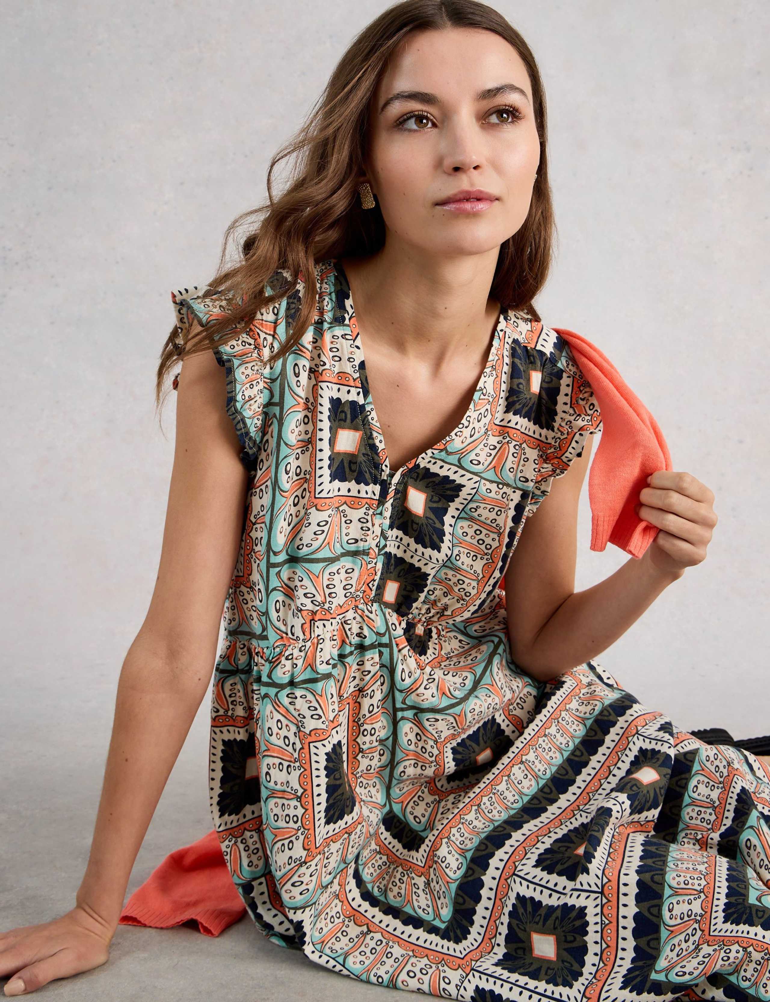 Linen Blend Printed Midi Skater Dress 6 of 6