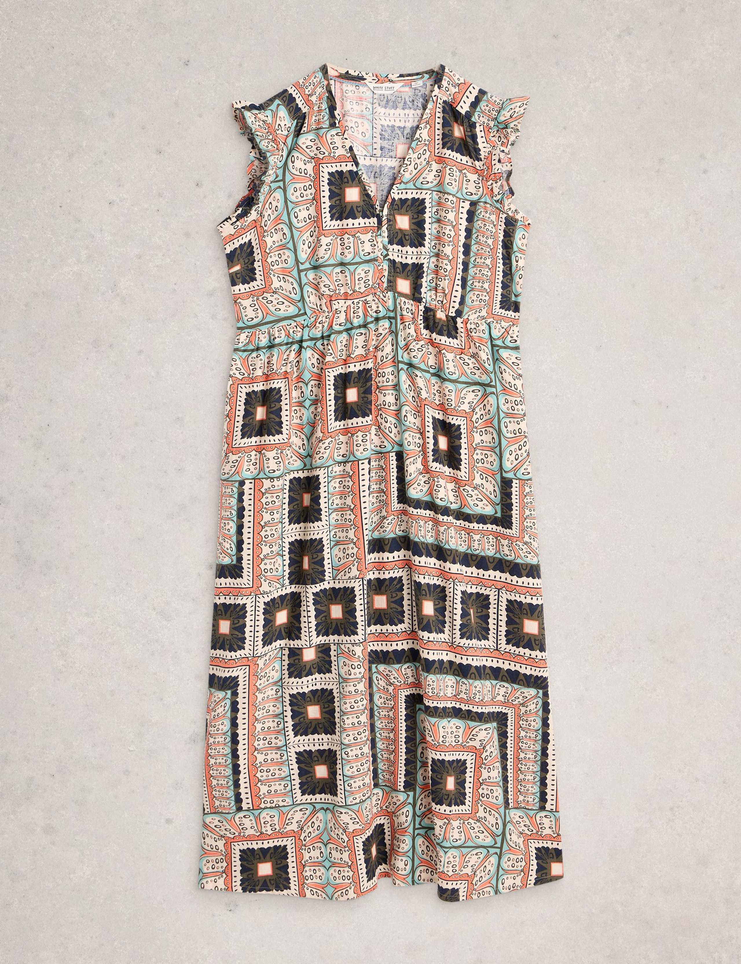 Linen Blend Printed Midi Skater Dress 2 of 6