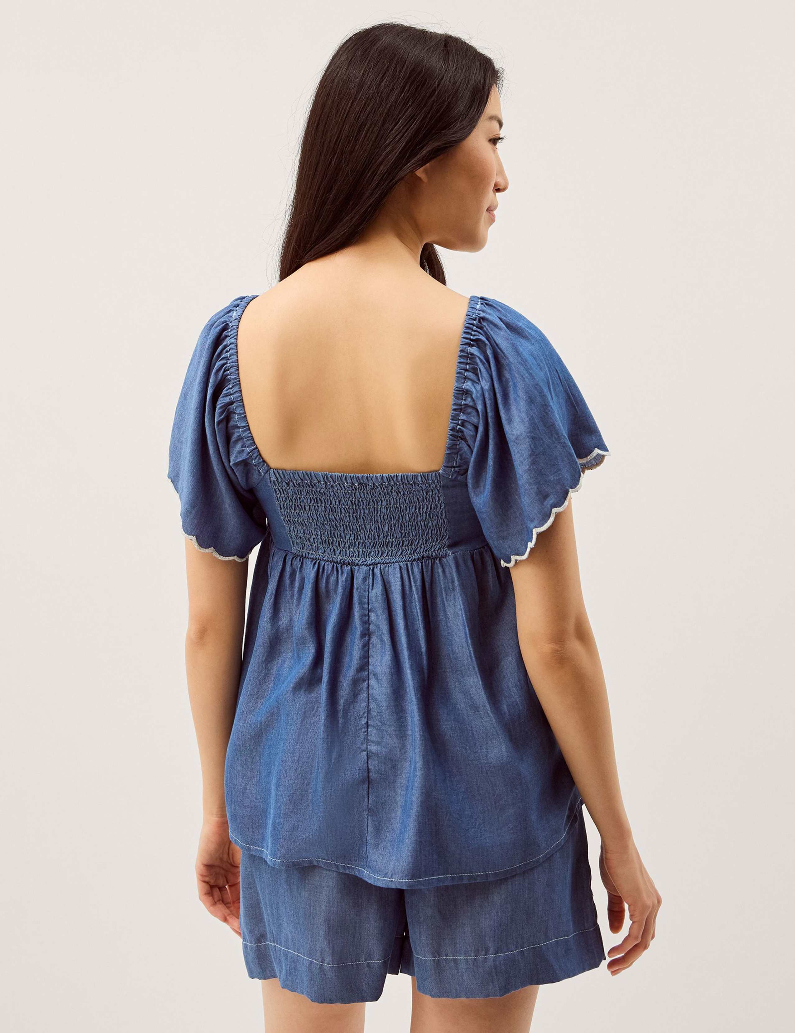 Pure Lyocell Embroidered Square Neck Top 3 of 5