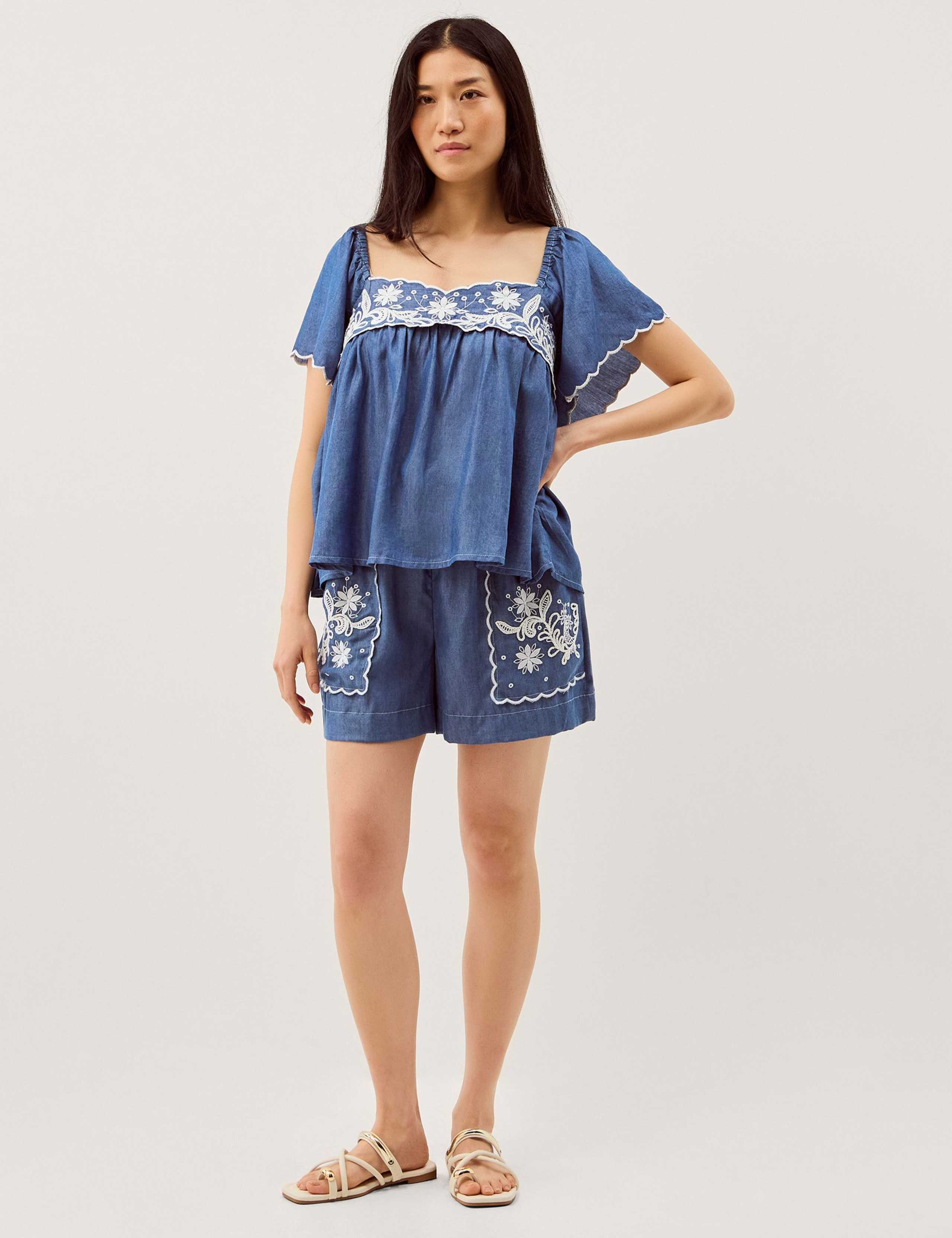 Pure Lyocell Embroidered Square Neck Top 4 of 5