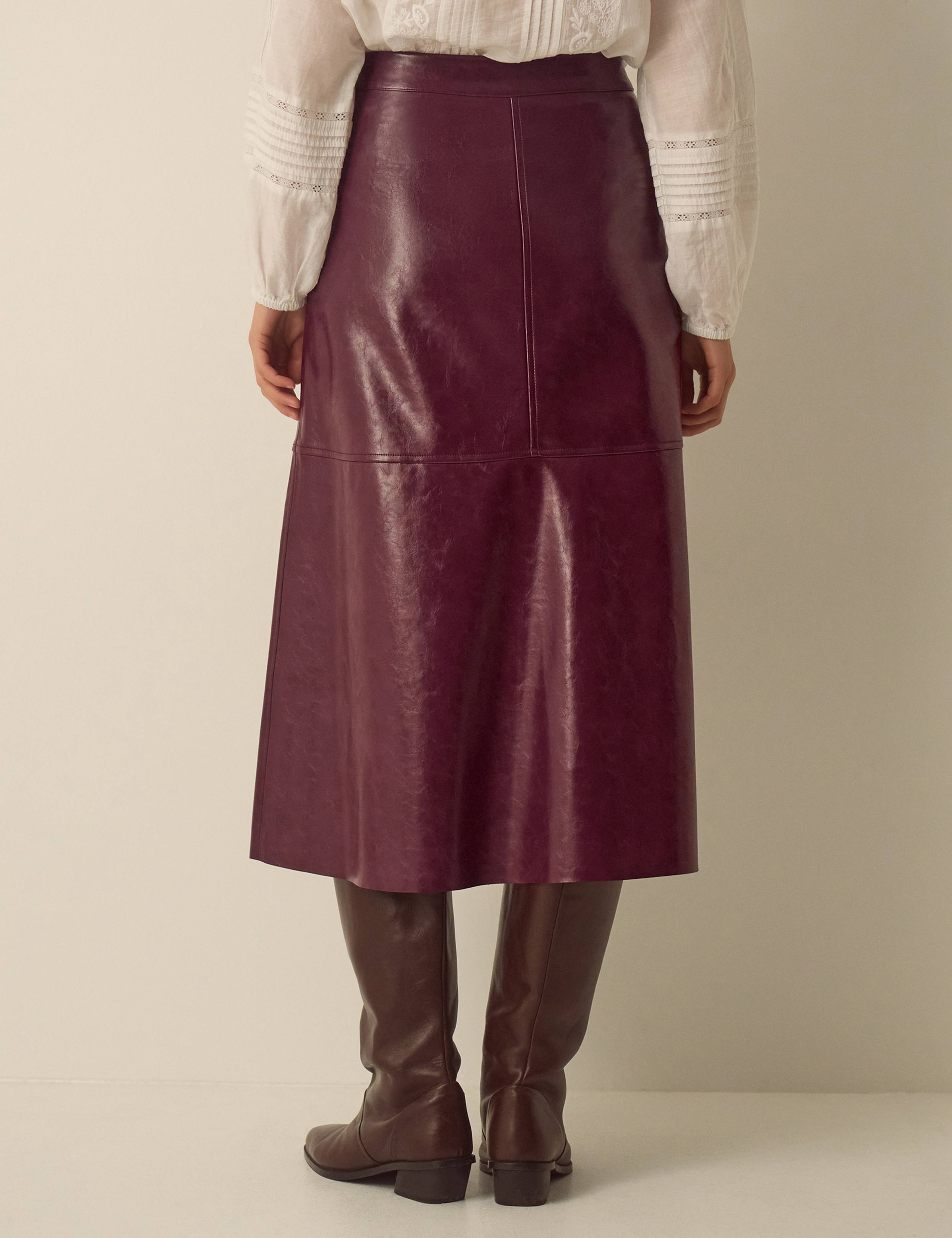 Faux Leather Midi A Line Skirt 2 of 4