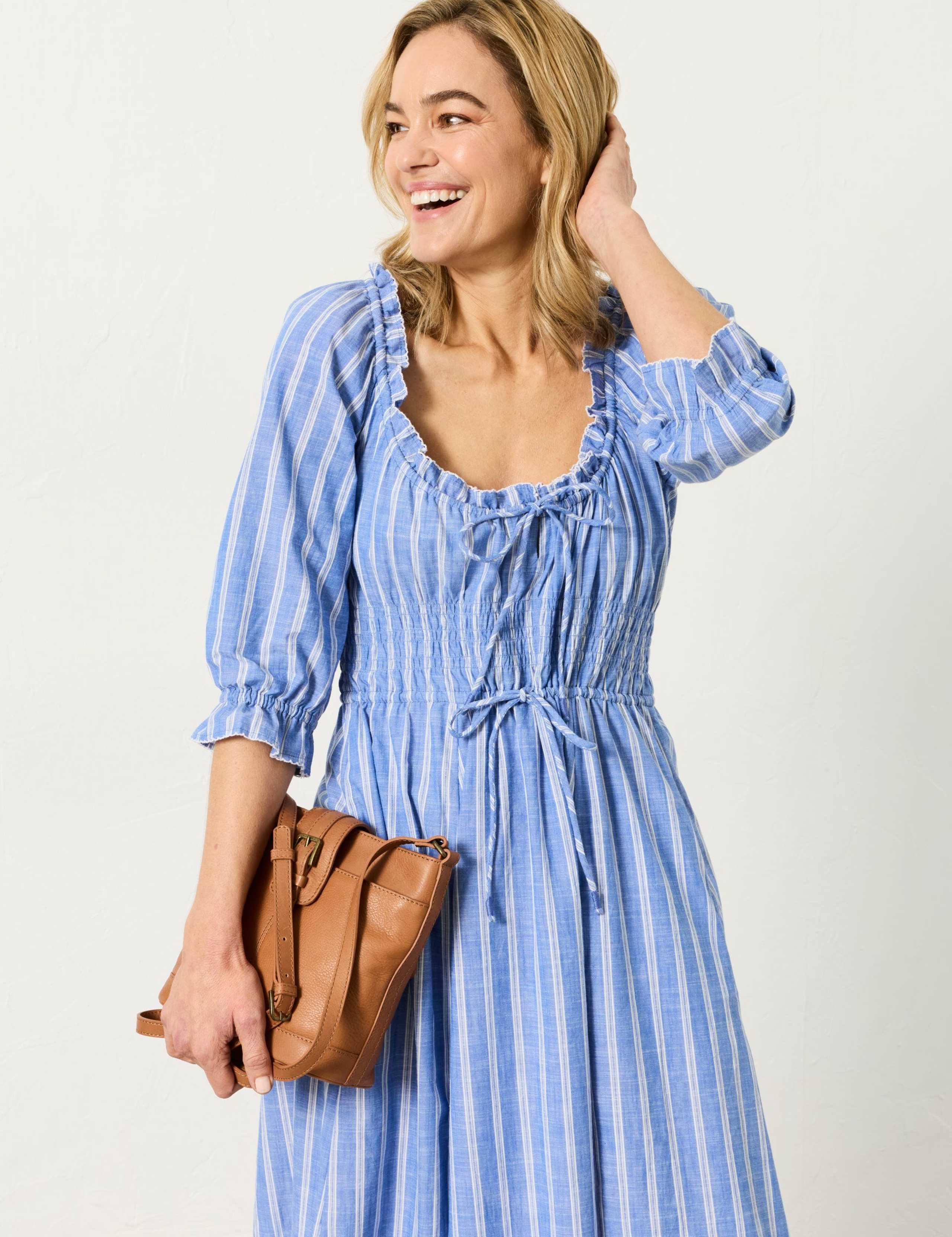 Pure Cotton Striped Midi Waisted Dress 3 of 7