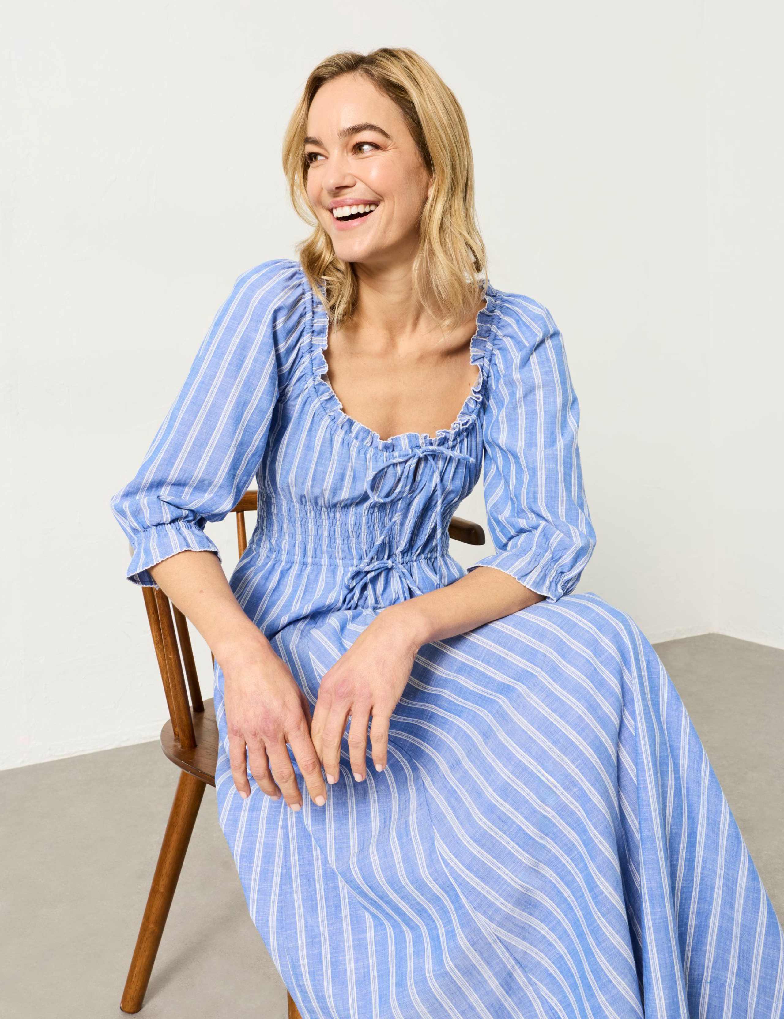 Pure Cotton Striped Midi Waisted Dress 6 of 7