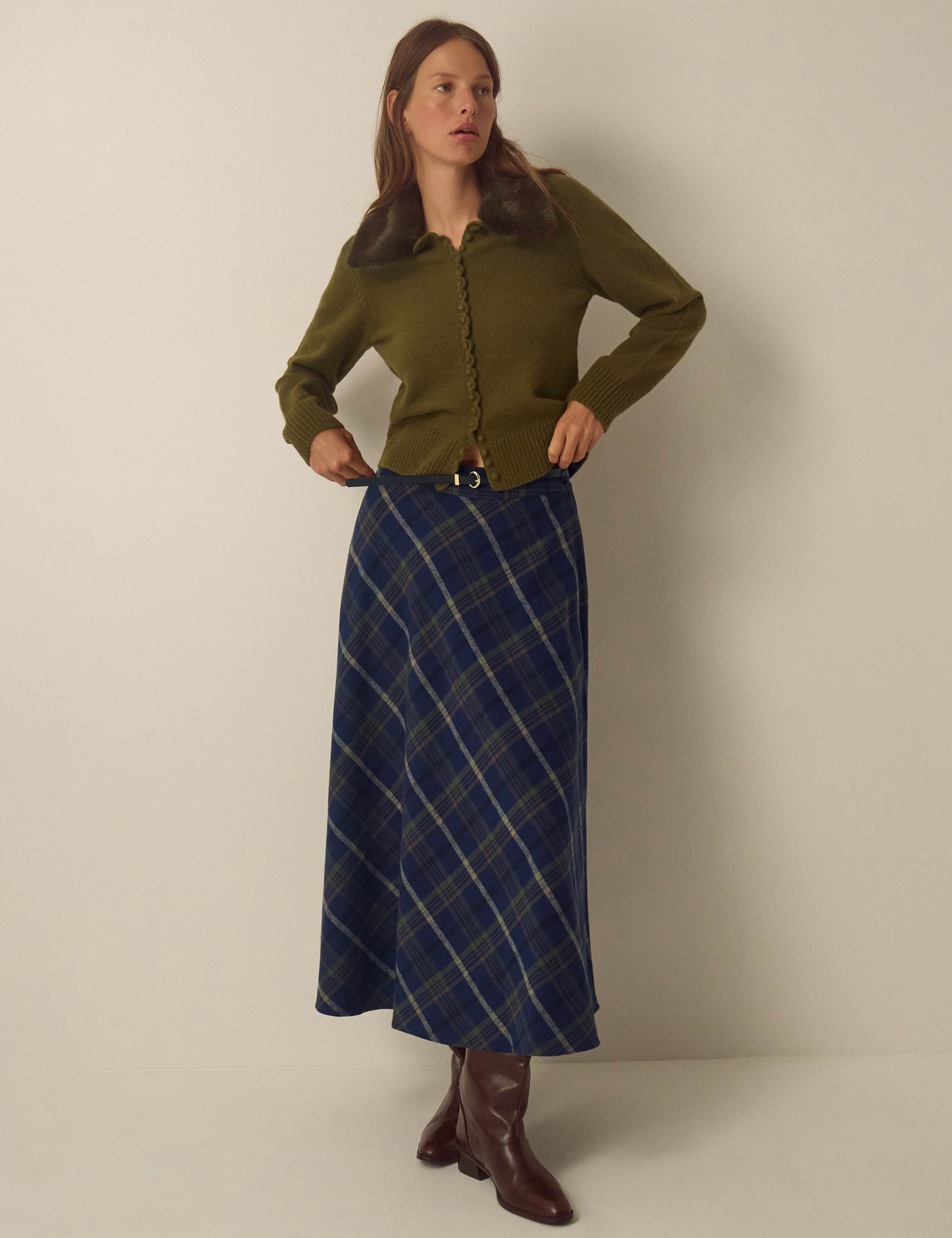 Pure Cotton Checked Midi A Line Skirt 3 of 5