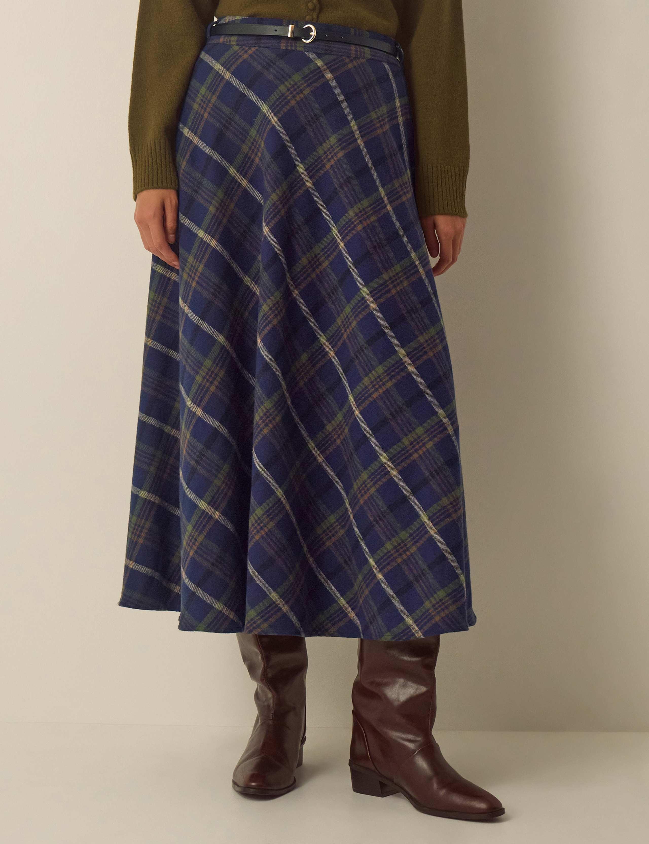 Pure Cotton Checked Midi A Line Skirt 4 of 5