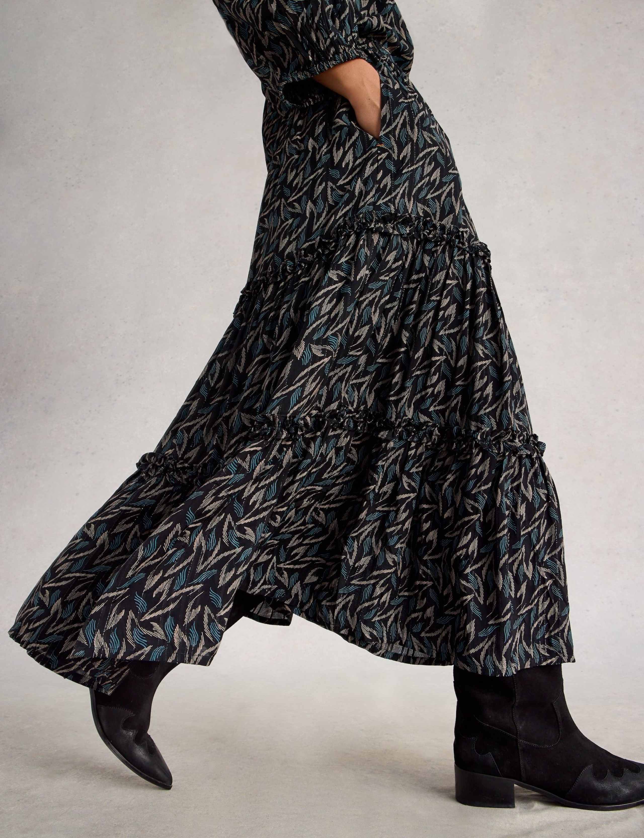 Metallic Printed Midi Tiered Skirt 4 of 6