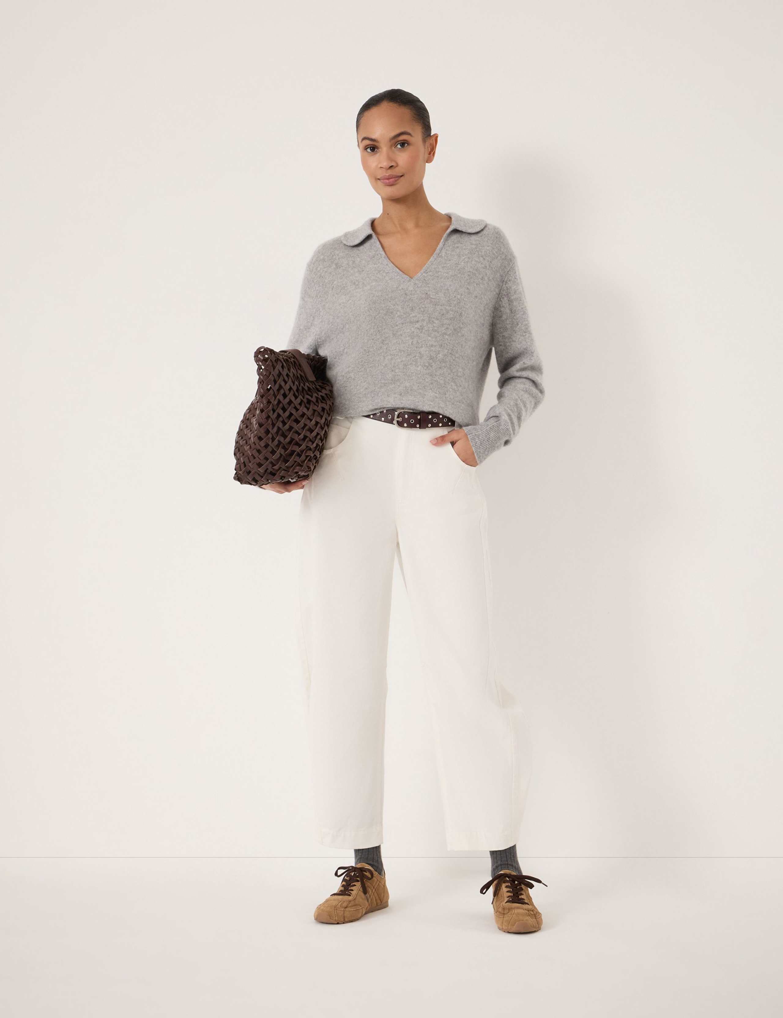 Cotton Rich Barrel Leg Ankle Grazer Trousers 3 of 6