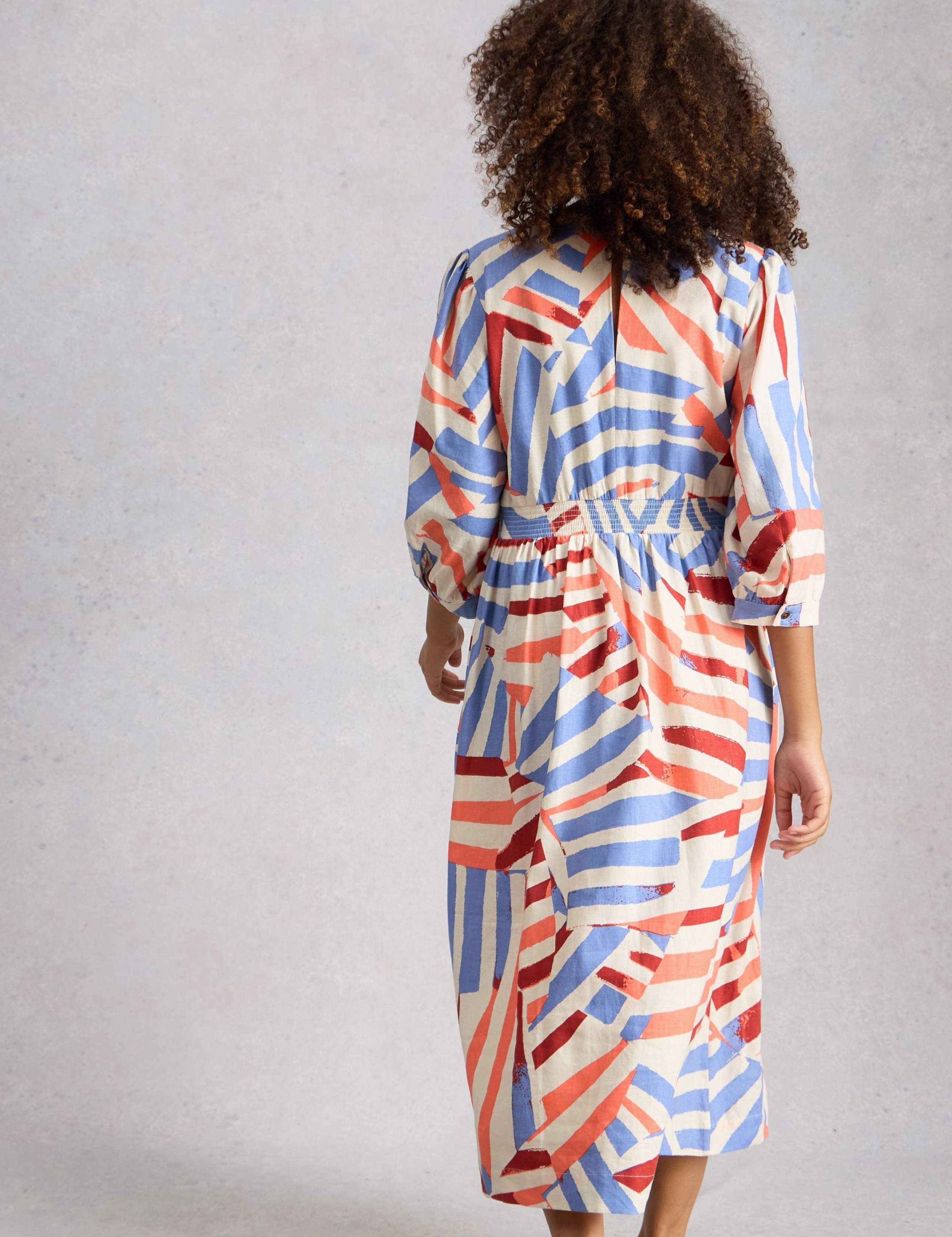 Linen Rich Printed V-Neck Midi Tea Dress 3 of 6