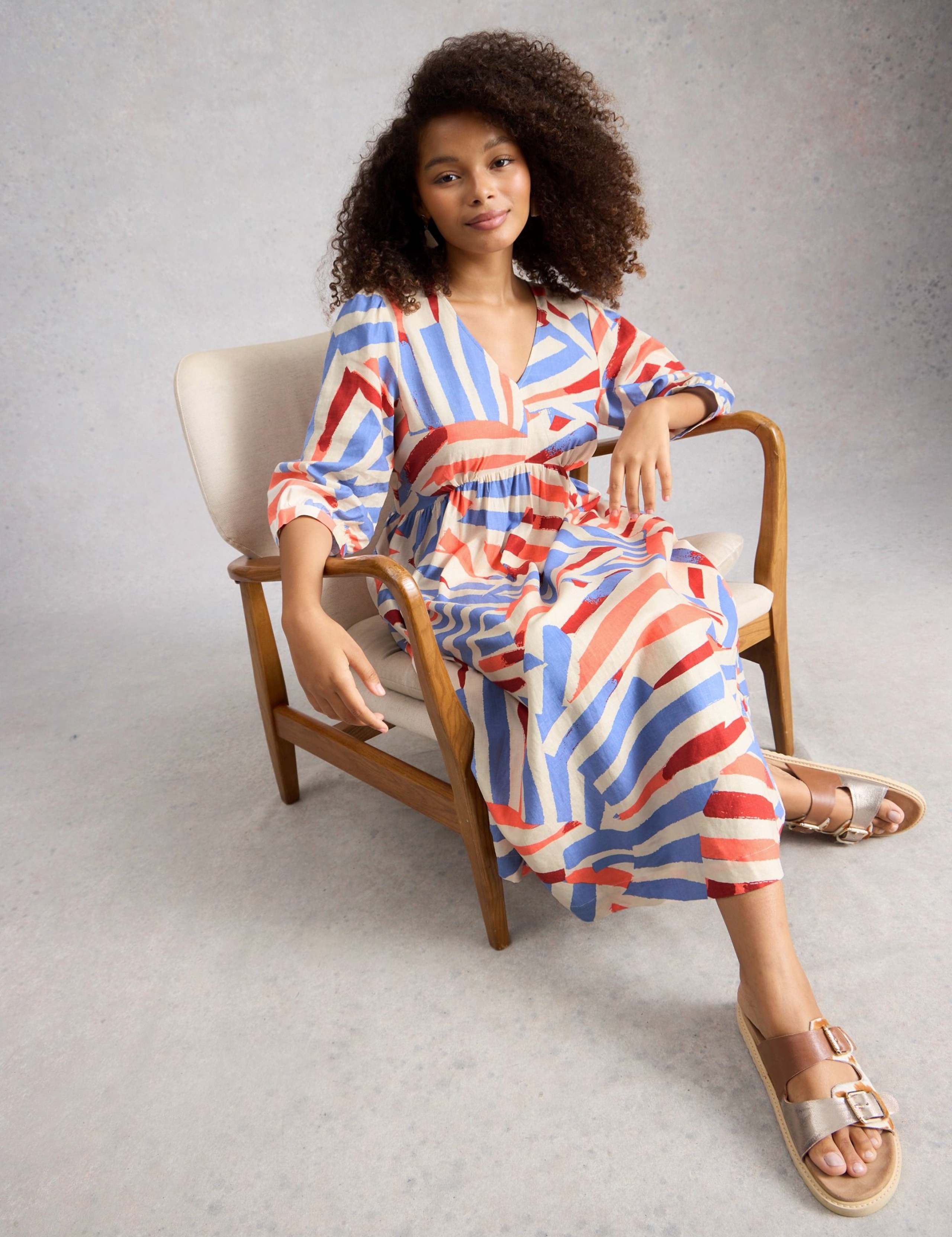 Linen Rich Printed V-Neck Midi Tea Dress 6 of 6