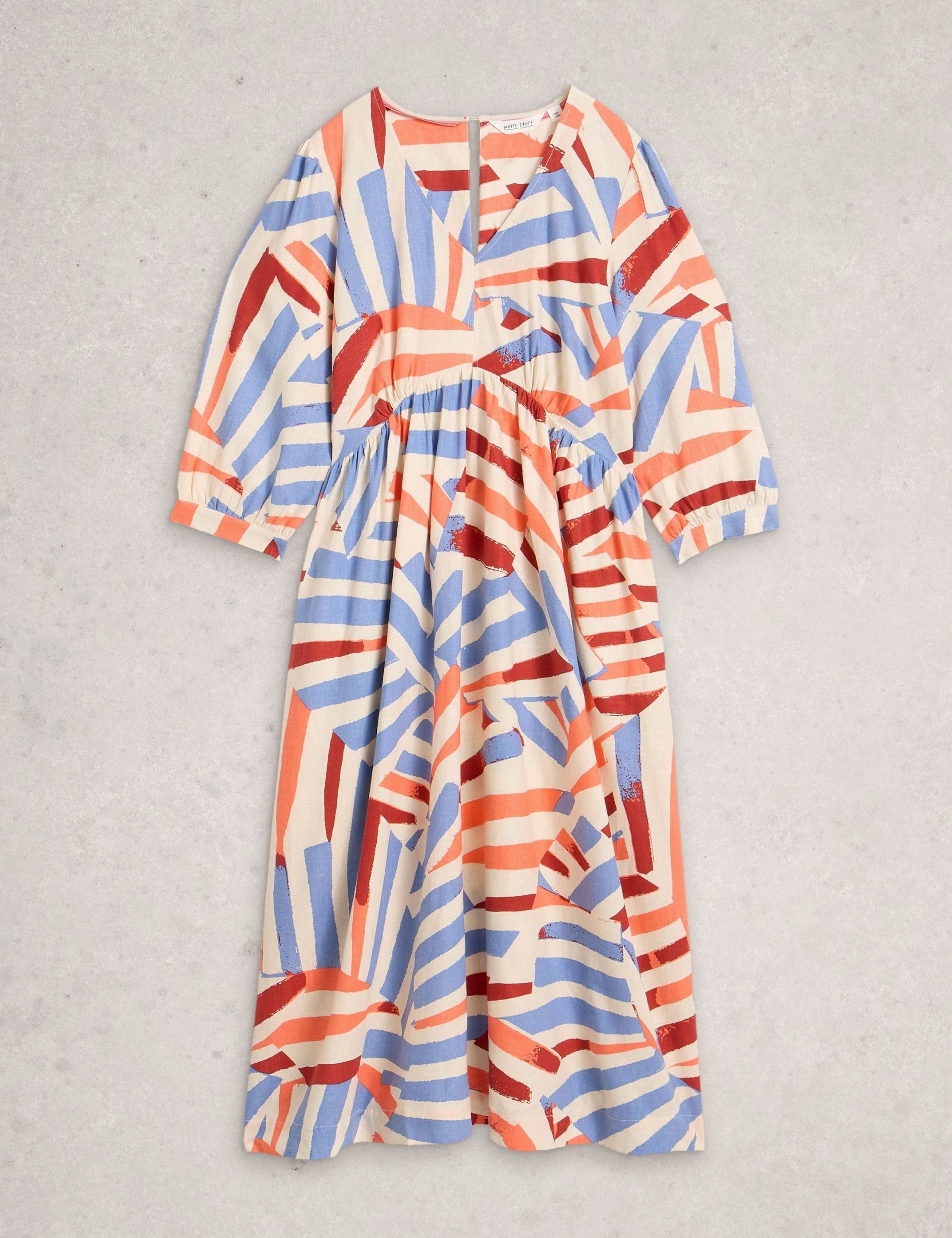 Linen Rich Printed V-Neck Midi Tea Dress 2 of 6