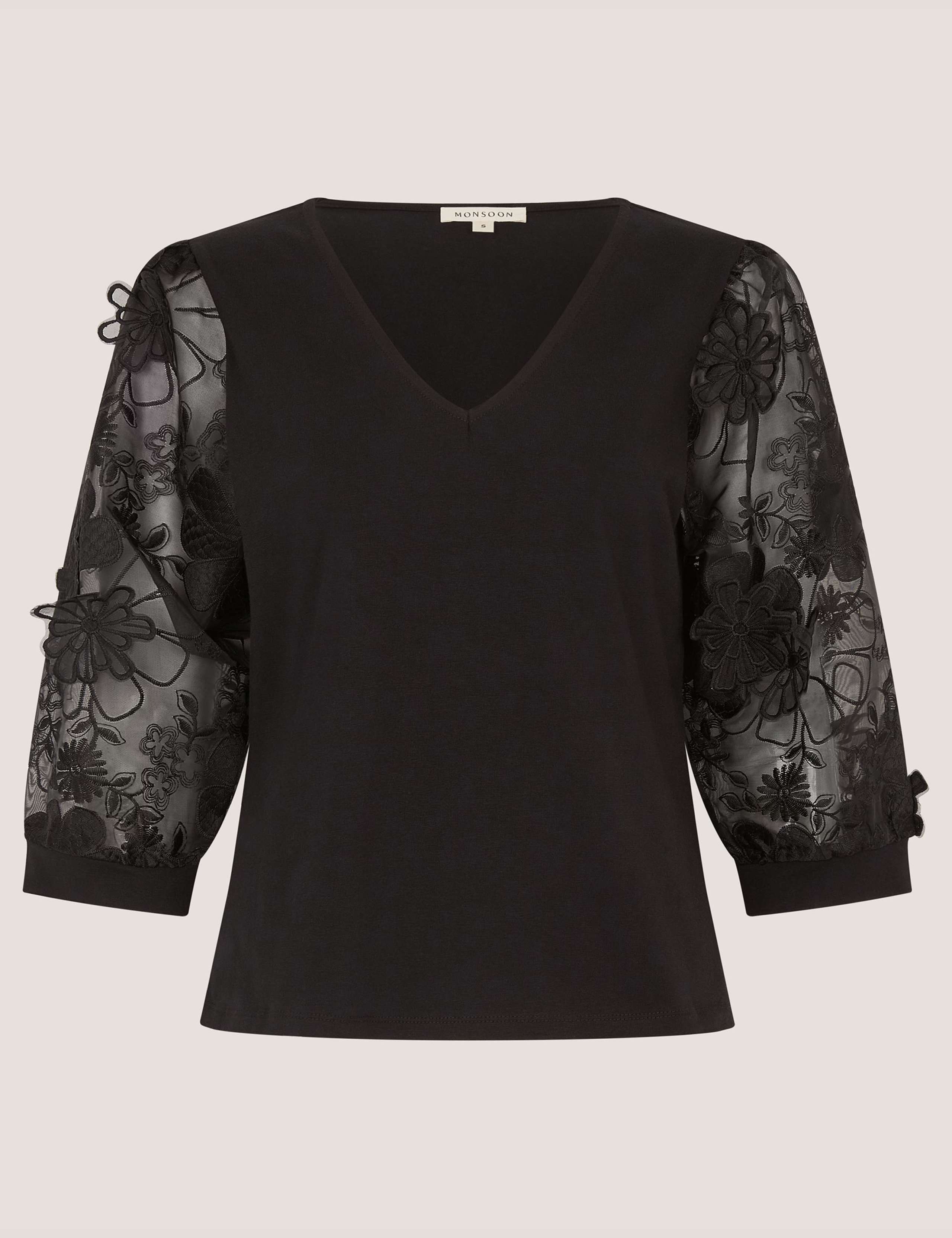 Cotton Rich Embroidered V-Neck Top 2 of 5