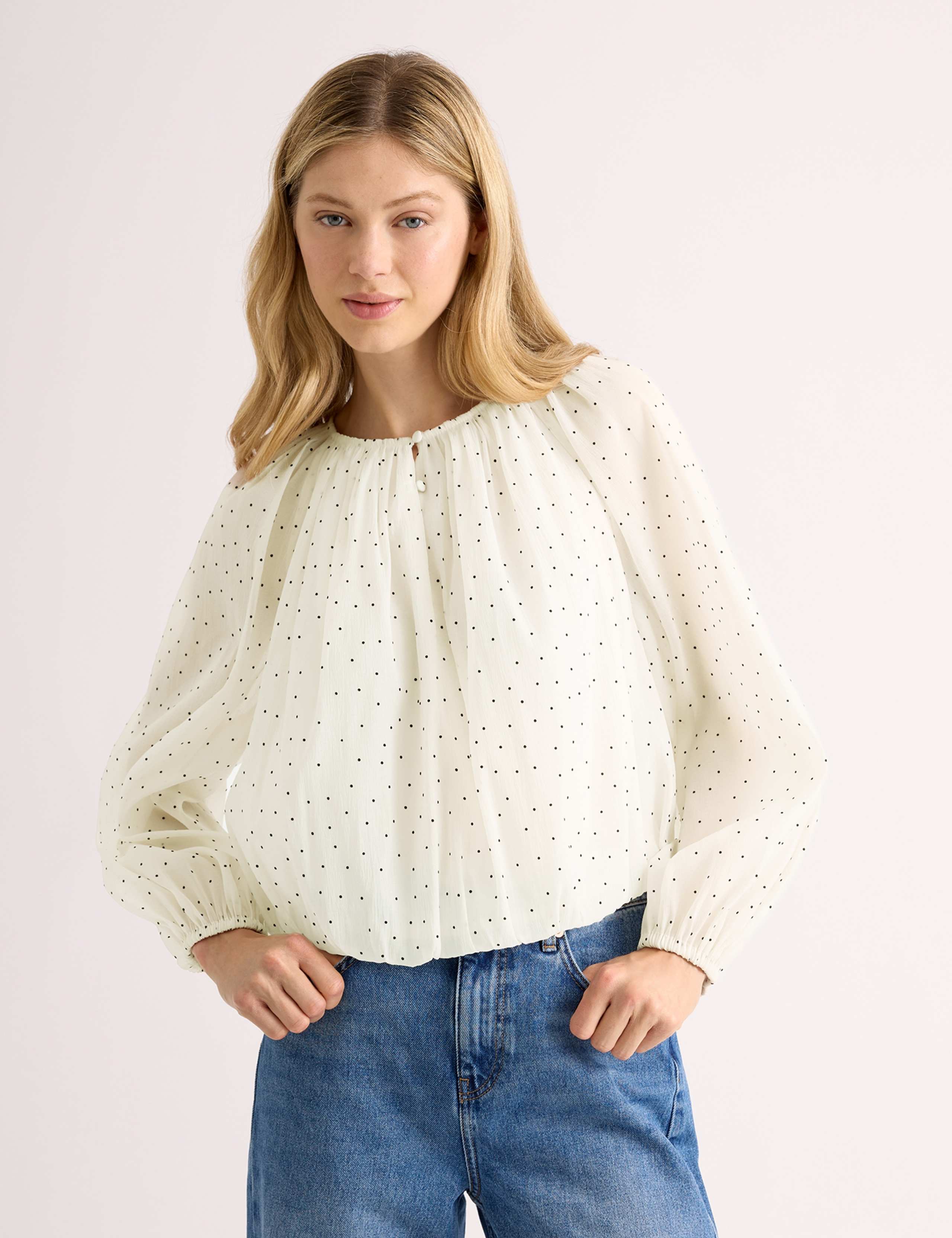 Flocked Spot Bubble Hem Top 1 of 5